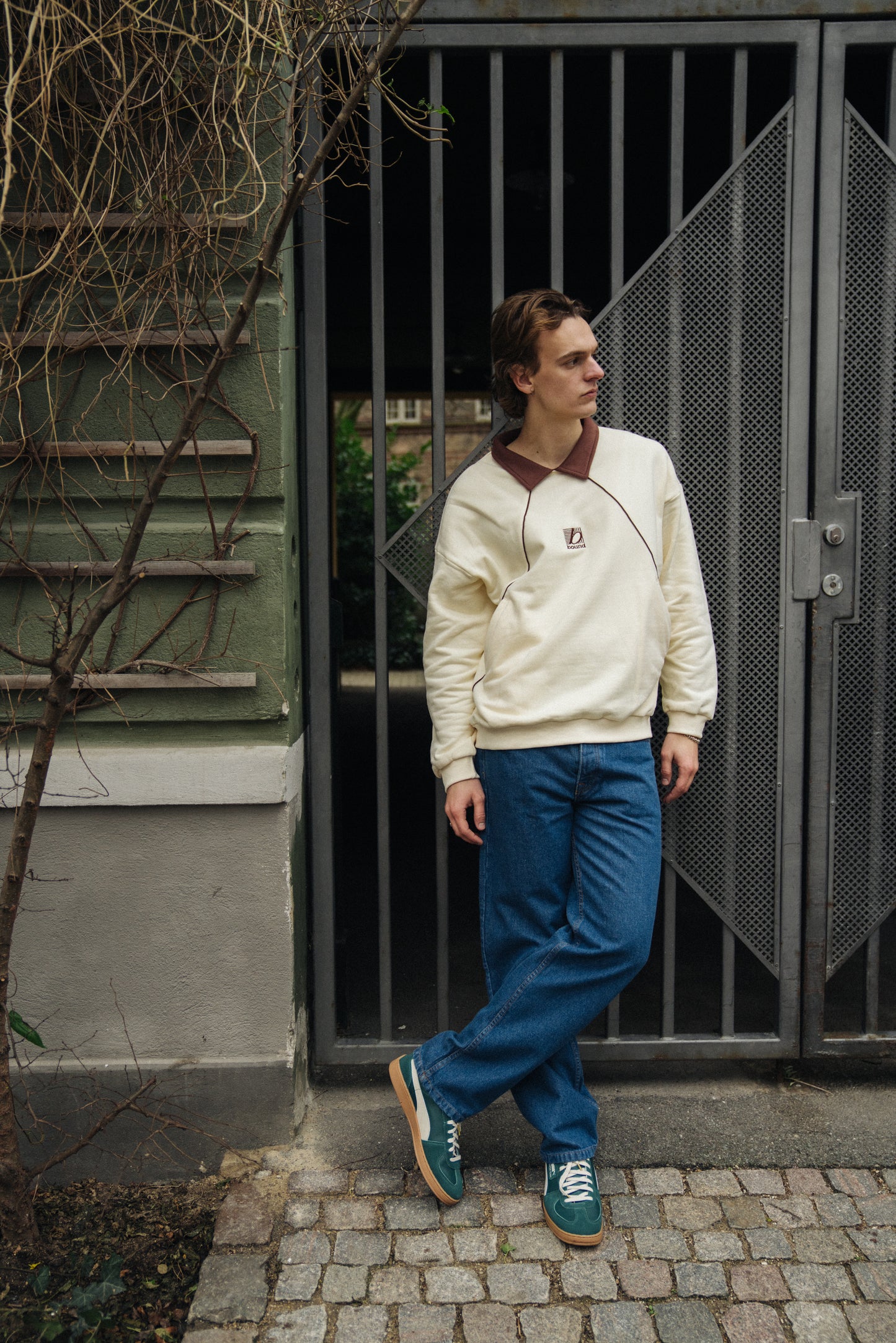 RETRO SPORTS GRID SWEATER - CREAM / BROWN