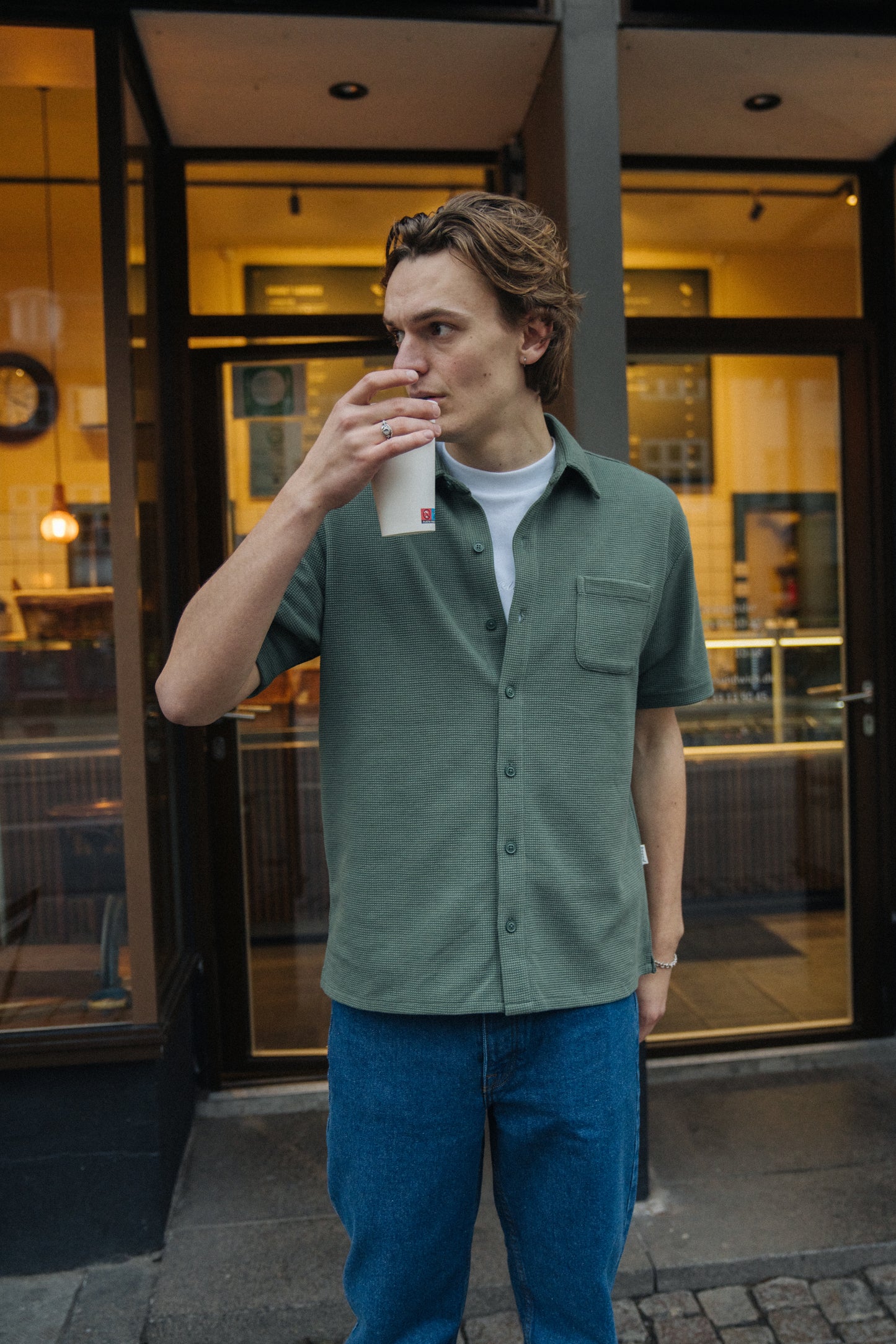 WAFFLE WOVEN POLO - HUNTER GREEN