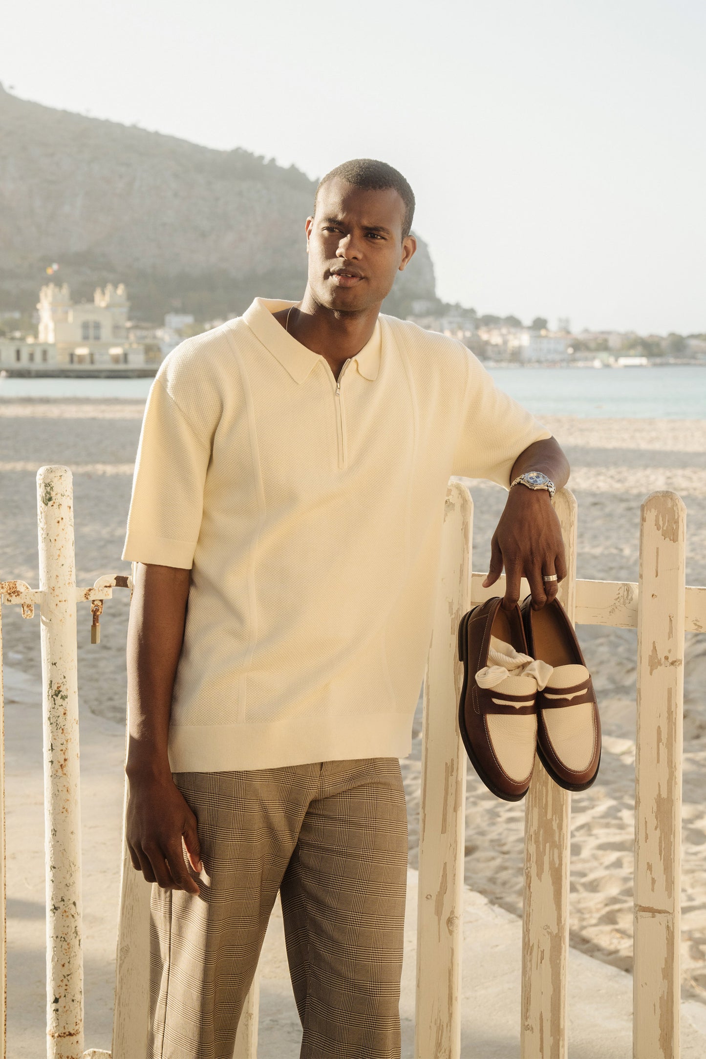 ARTHUR 1/4 ZIP WAFFLE KNIT POLO - ECRU