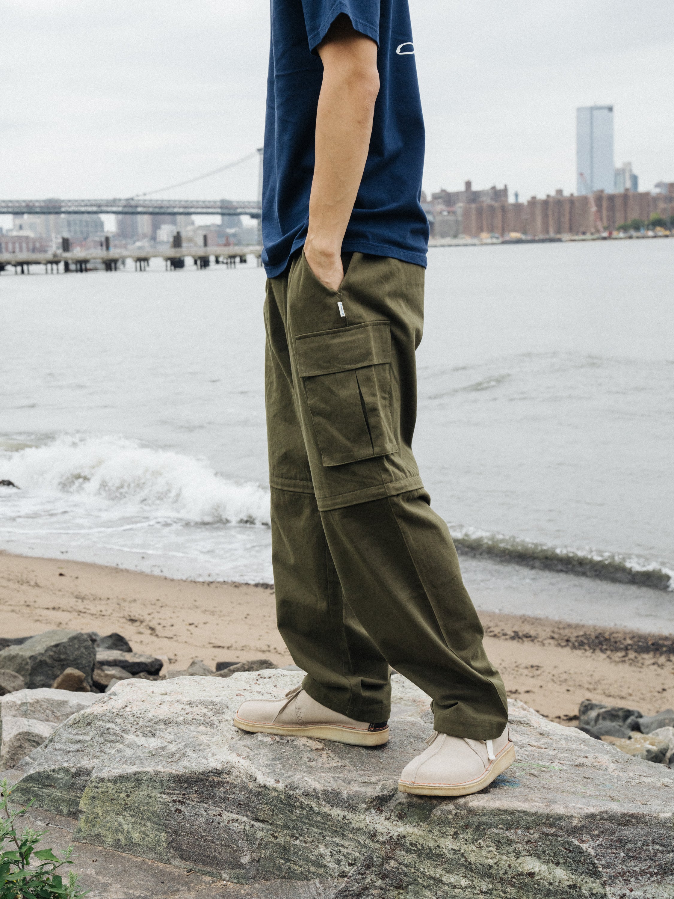 CANVAS CARGO TROUSER + SHORT ZIP OFFS - ARMY GREEN – bound