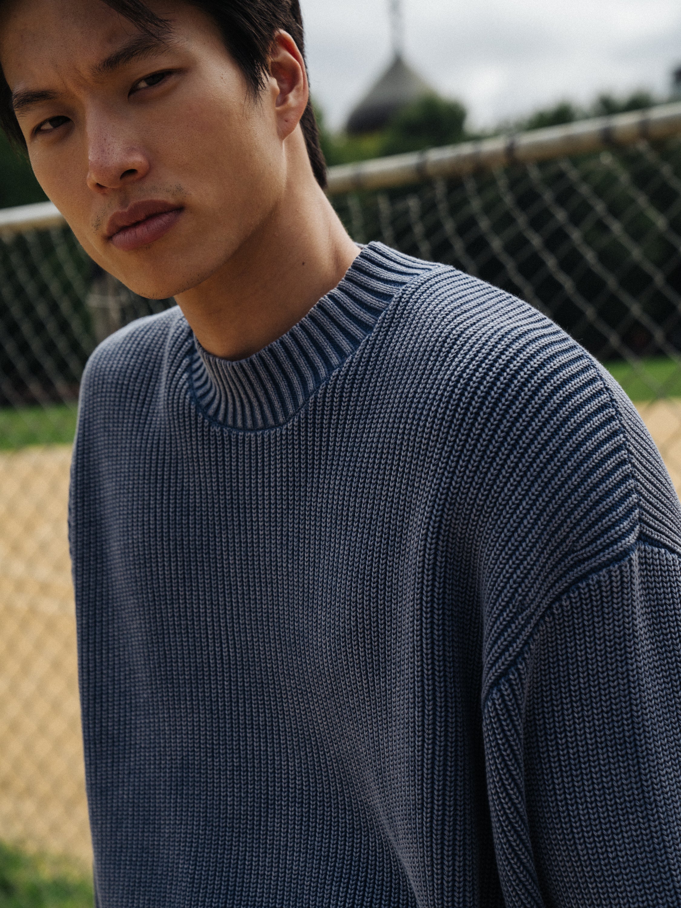 FISHERMAN RIBBED KNIT SWEATER - ACID WASHED NAVY – bound