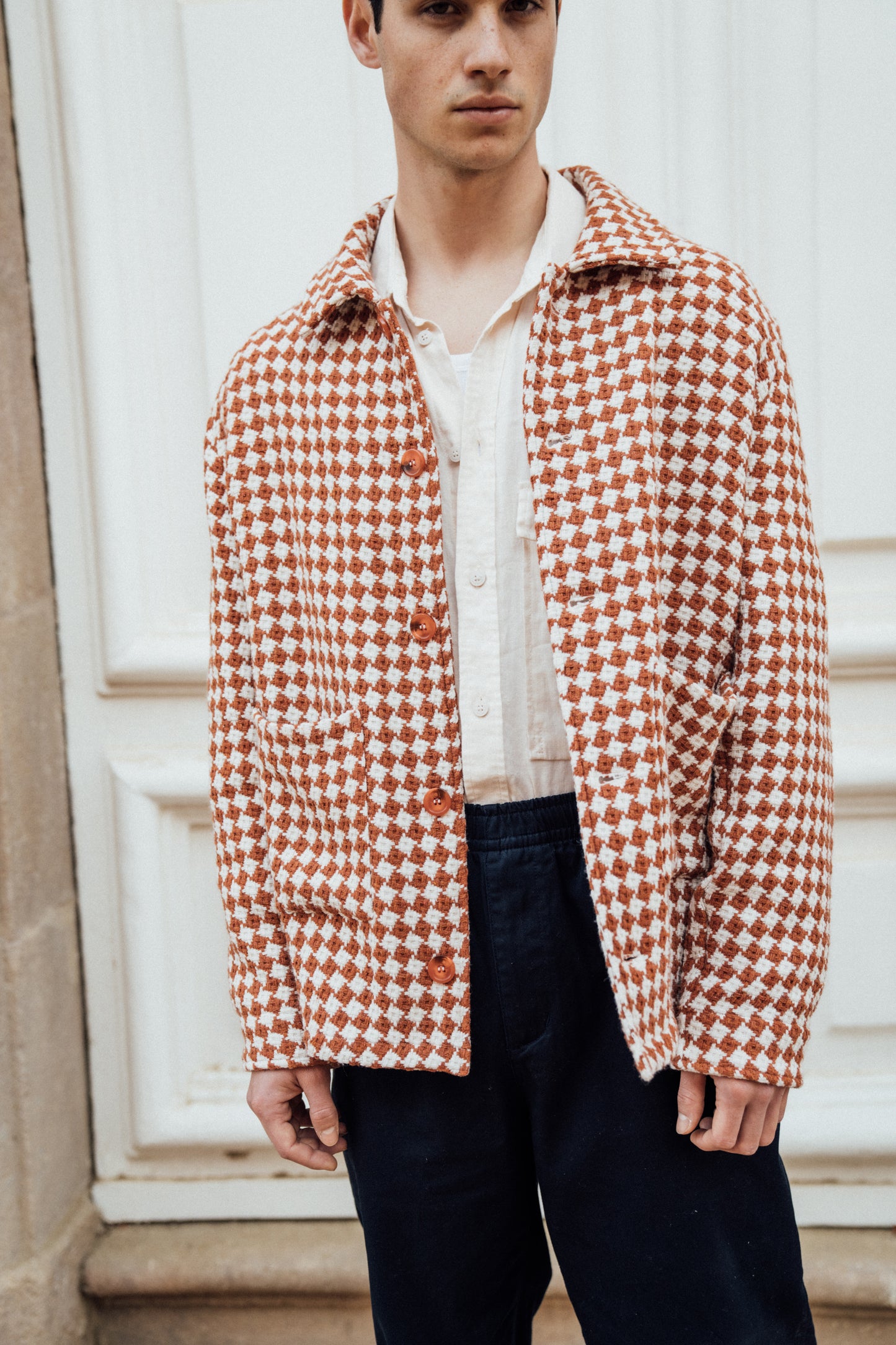 CHECKERED WOVEN OVERSHIRT - RUST