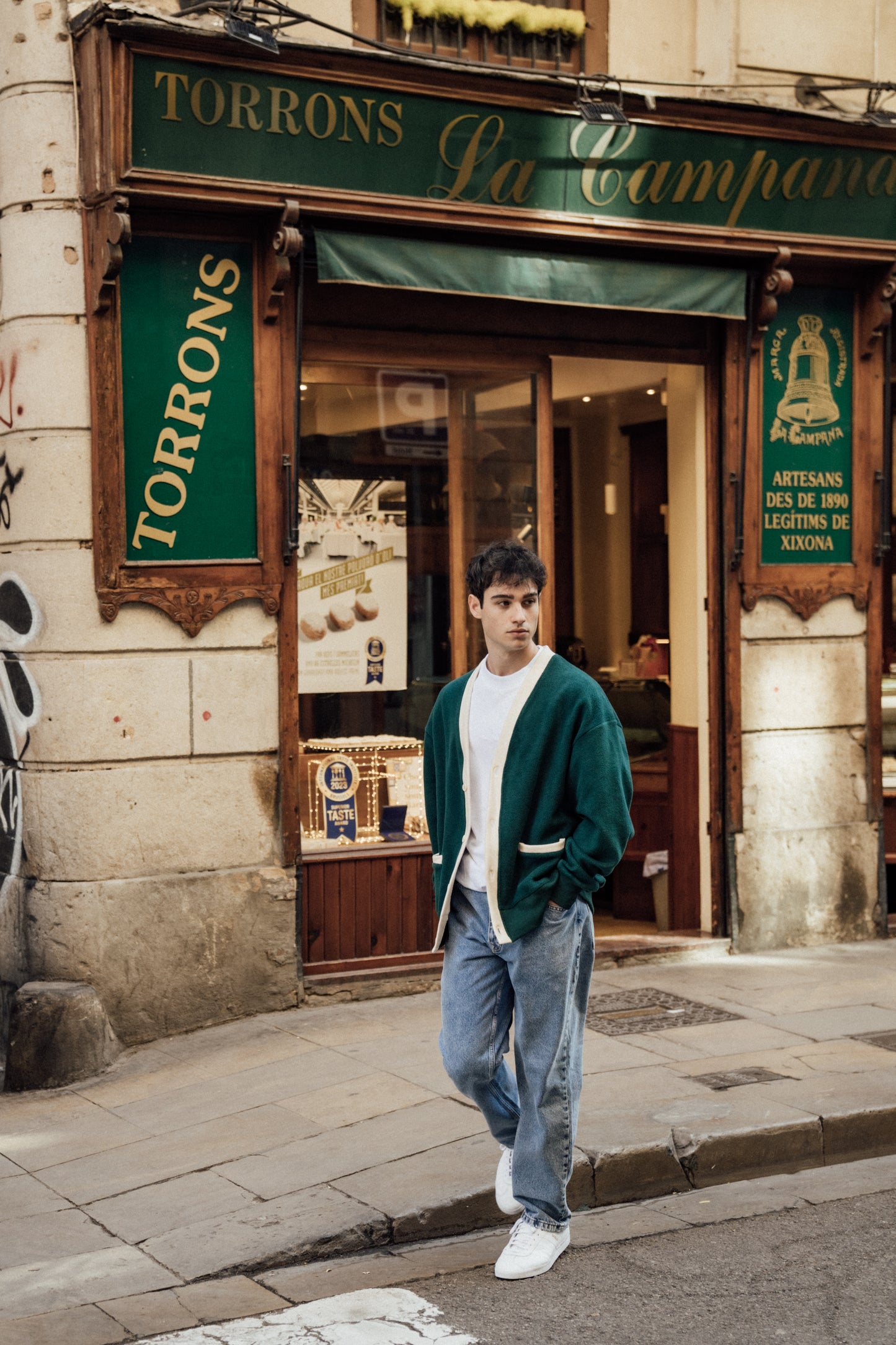 HARVARD REVERSE FLEECE CARDIGAN - BOTTLE GREEN