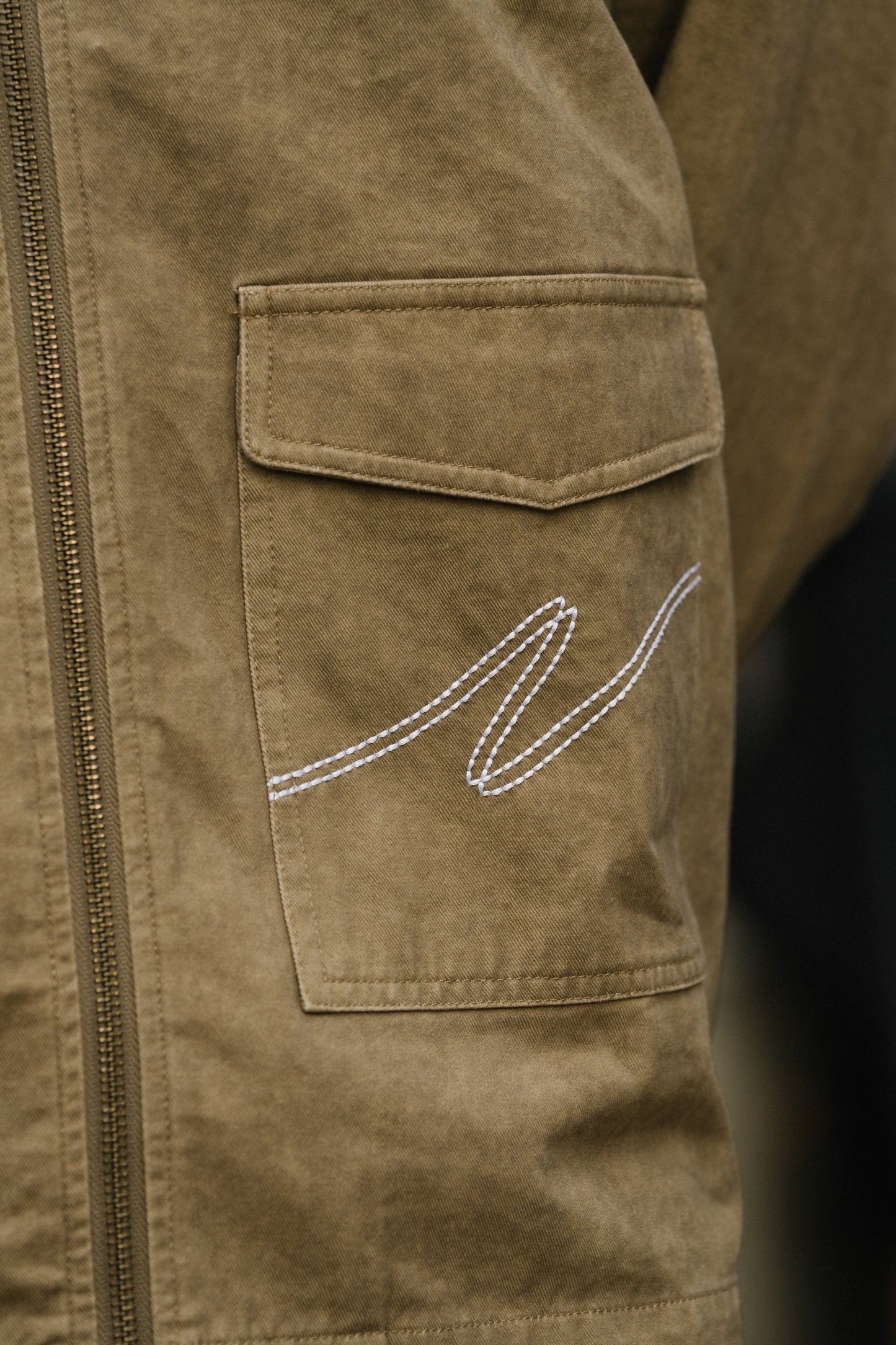 ACID WASH WORKWEAR ZIP UP OVERSHIRT - BROWN
