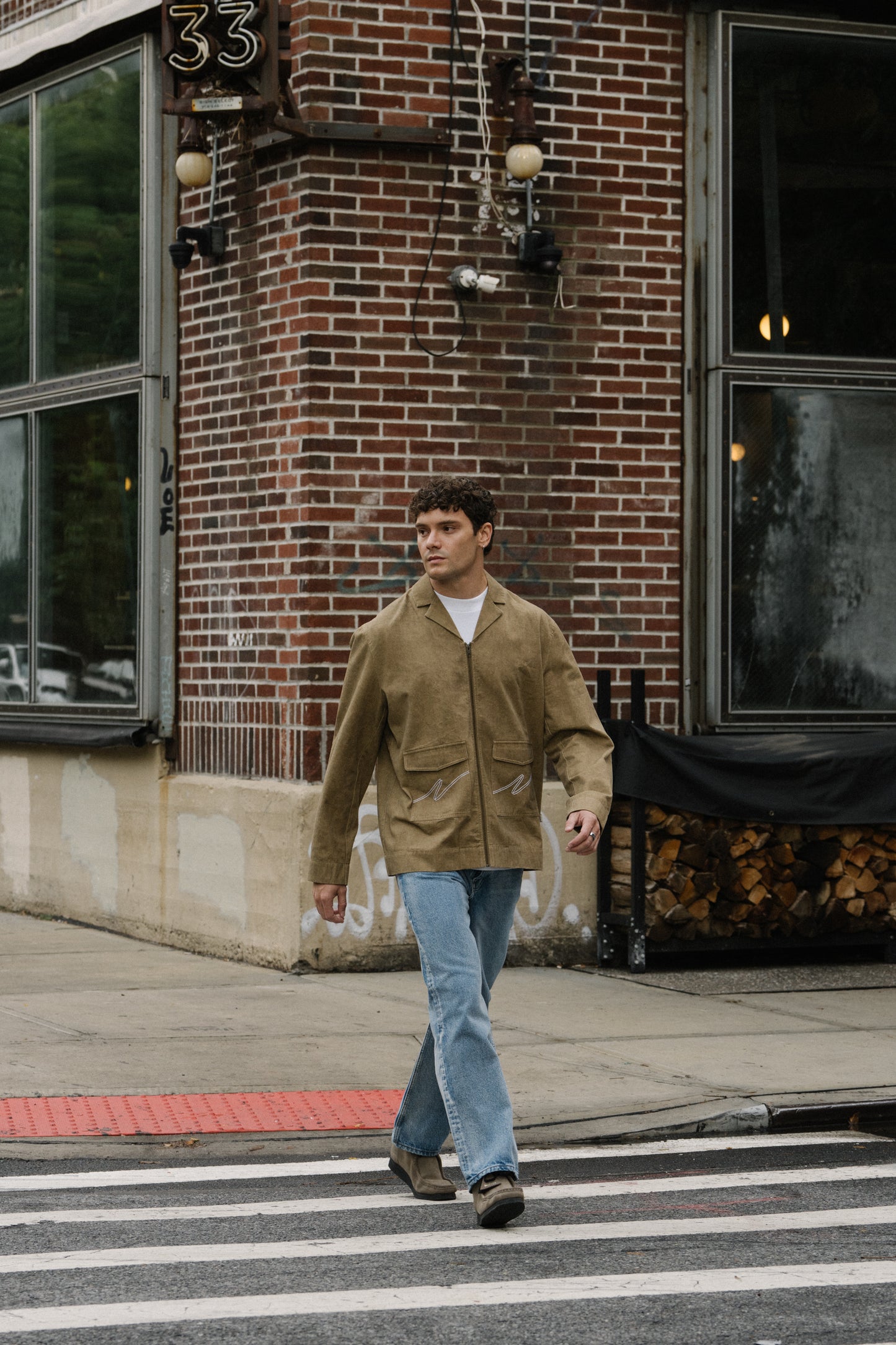 ACID WASH WORKWEAR ZIP UP OVERSHIRT - BROWN