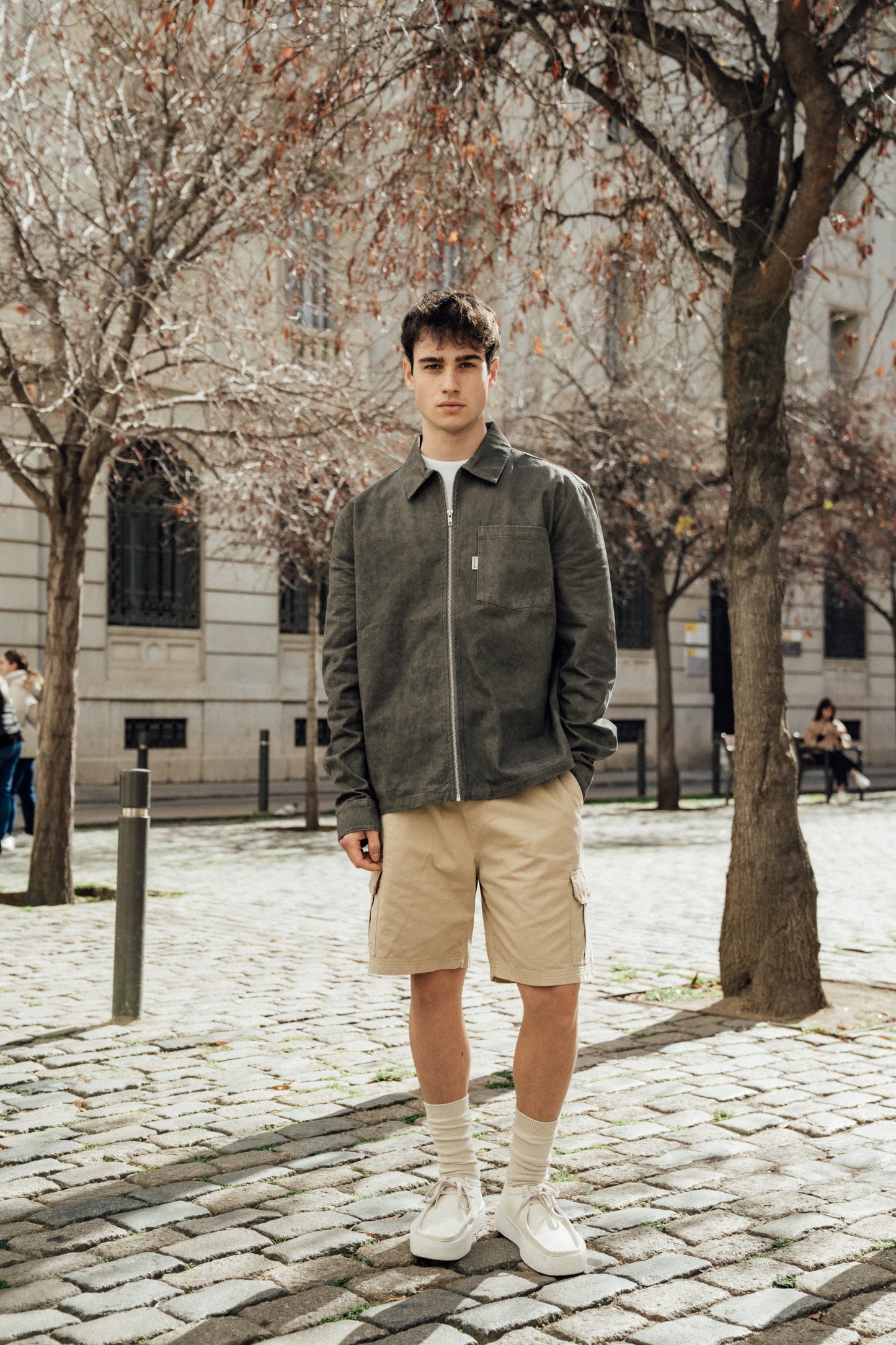 CHARCOAL ACID WASH ZIP OVERSHIRT