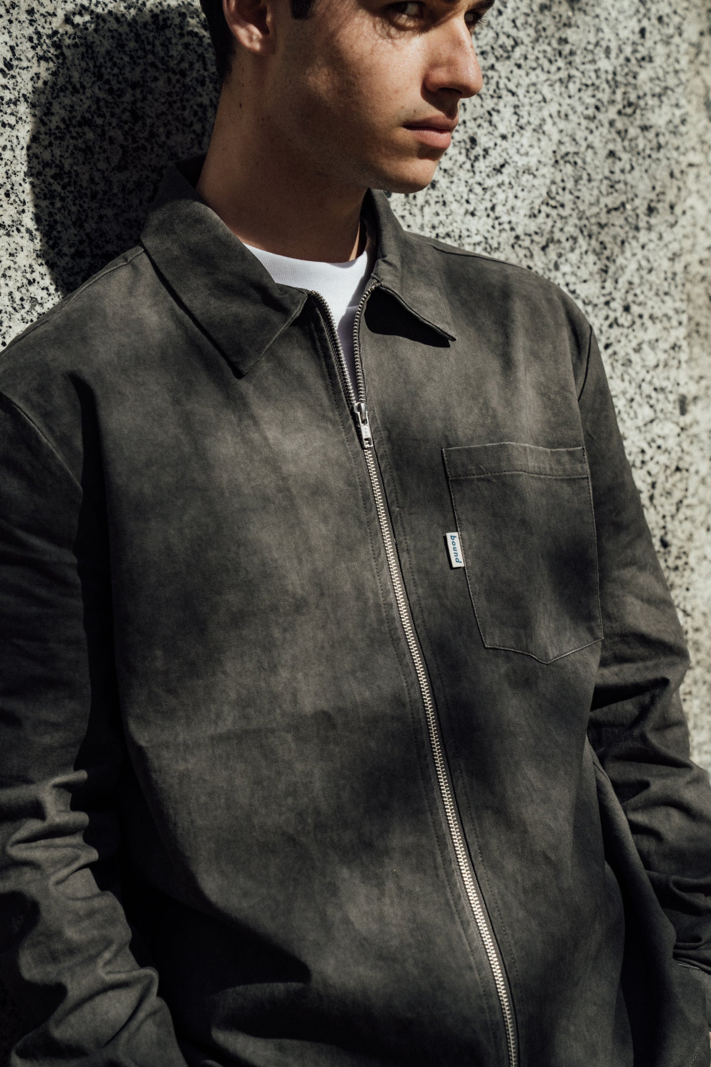 CHARCOAL ACID WASH ZIP OVERSHIRT