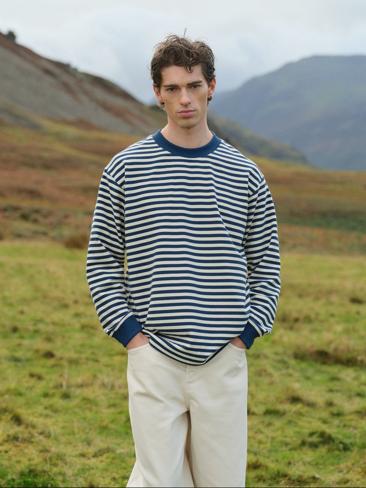 PIQUE STRIPE LONGSLEEVE TEE - NAVY