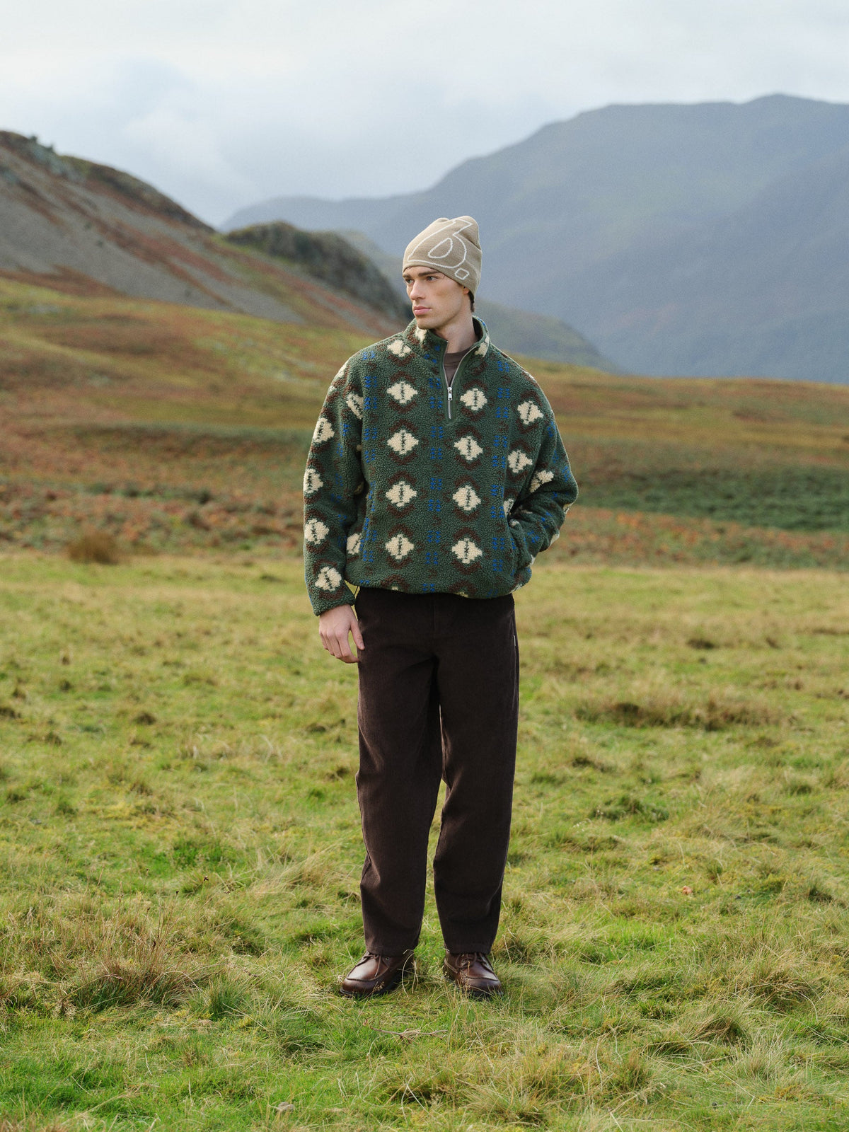 CHECK HALF ZIP FLEECE - AZTEC GREEN