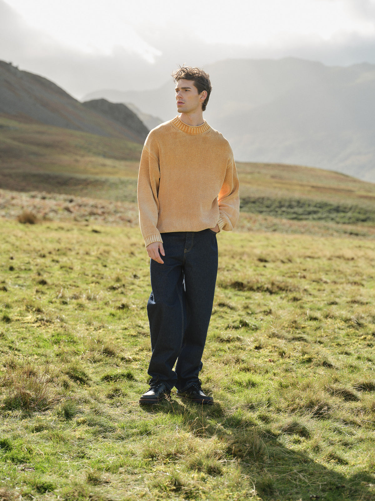 CHENILLE COTTON SPRAY WASH KNIT JUMPER - YELLOW