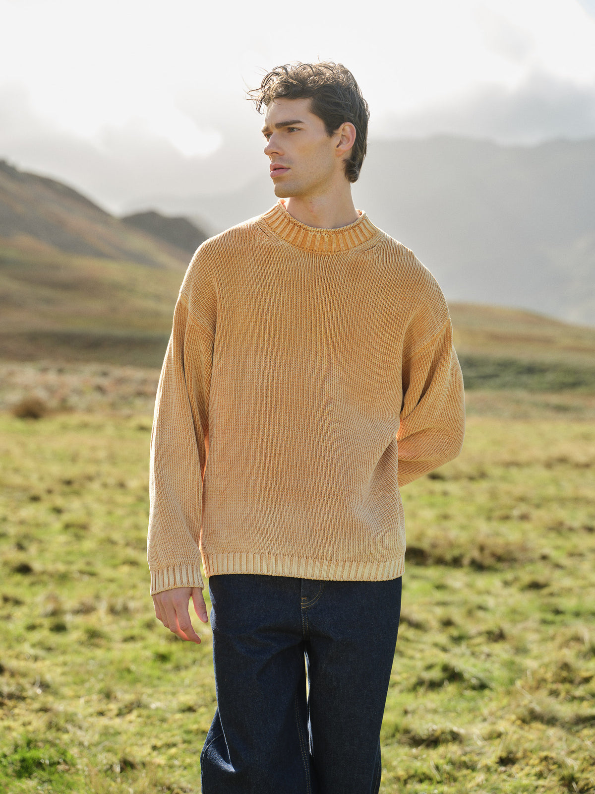 CHENILLE COTTON SPRAY WASH KNIT JUMPER - YELLOW
