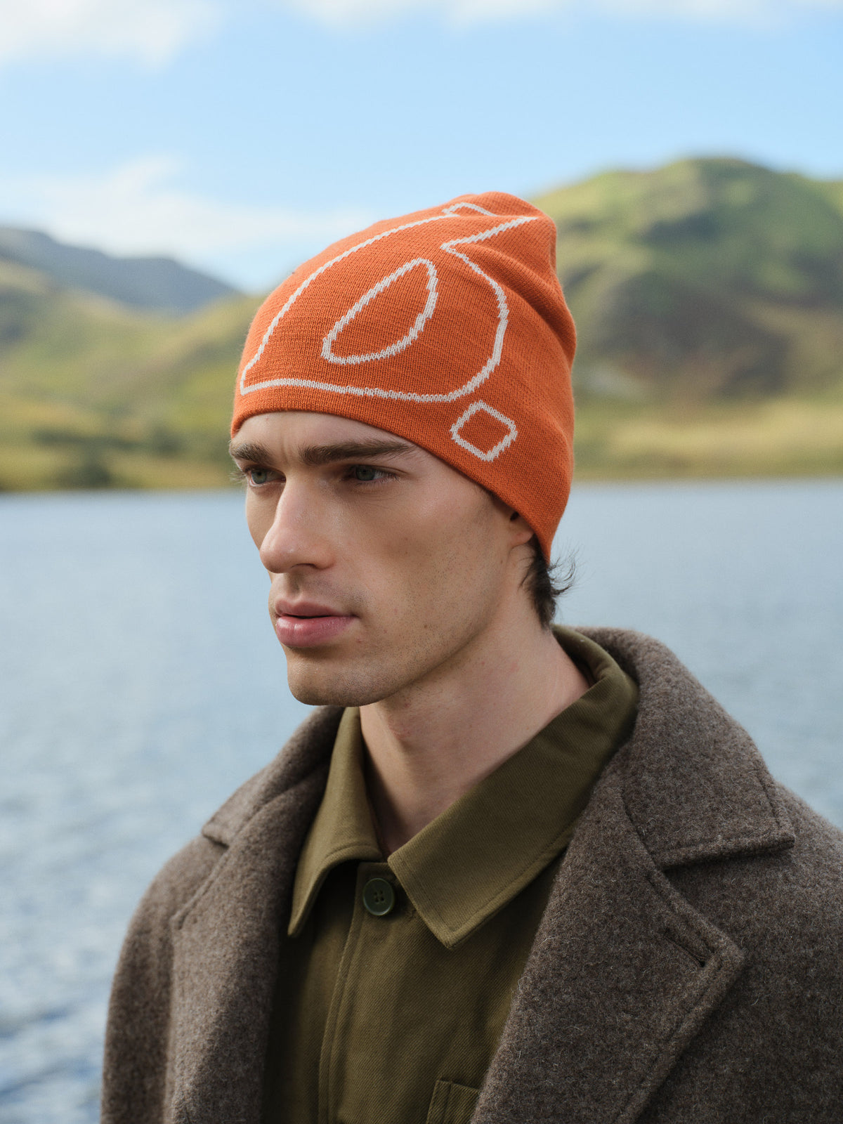 STAMP SKULL BEANIE - TANGERINE