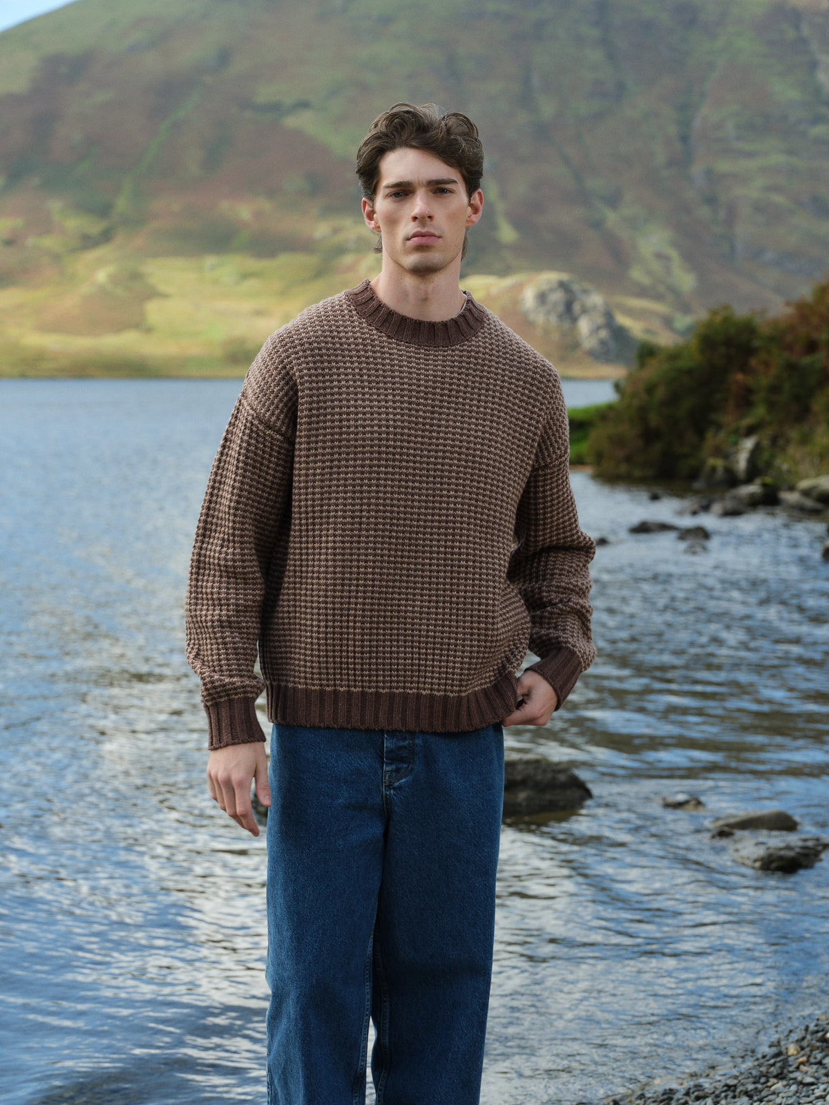 EARTH BROWN STRIPE CHUNKY KNIT RIB SWEATER