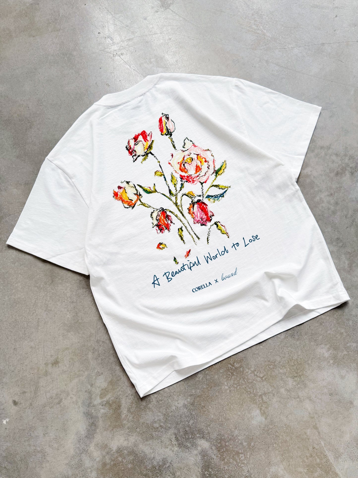 CORELLA X BOUND 'A BEAUTIFUL WORLD TO LOSE' TEE - OFF WHITE
