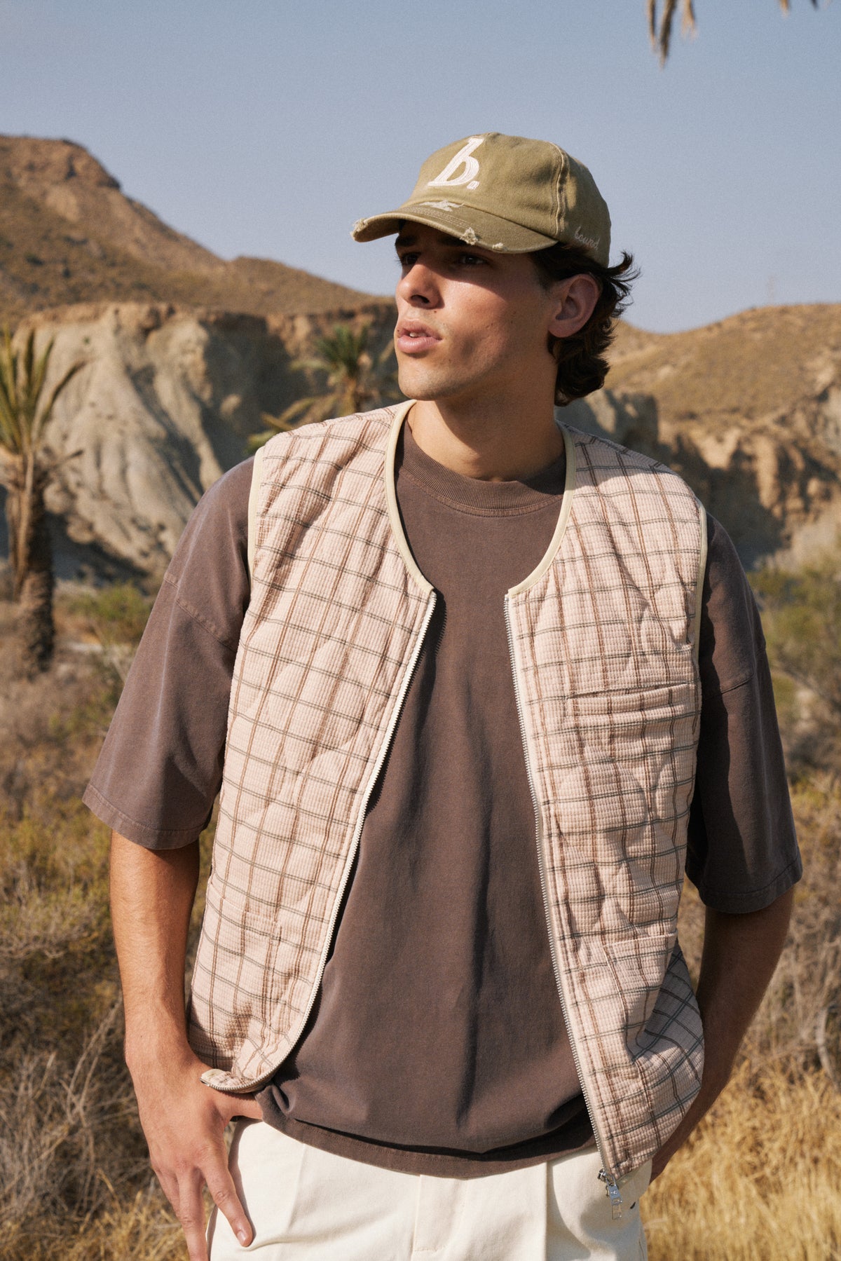 ROBBEN CHECK VINTAGE PADDED GILET - SAND