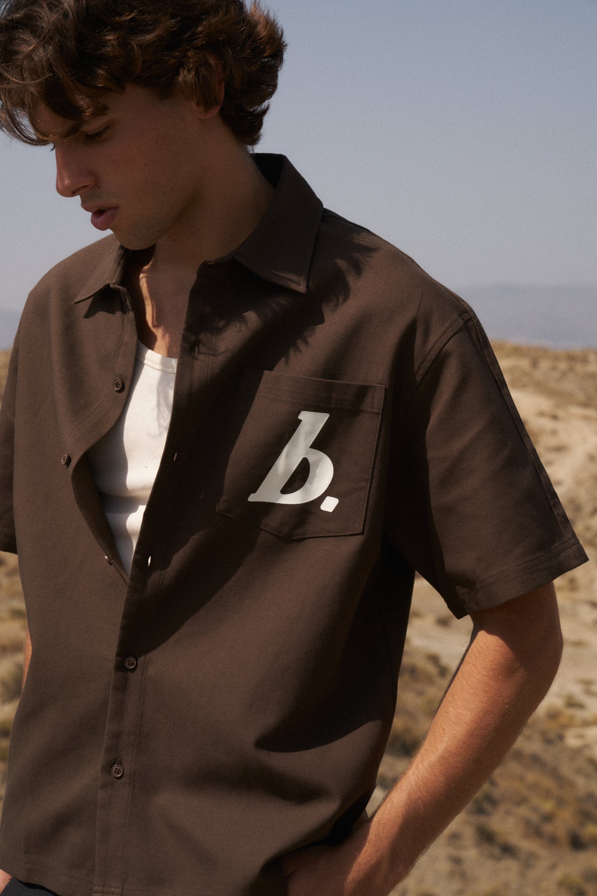 STAMP RAGLAN CANVAS SHIRT - BROWN