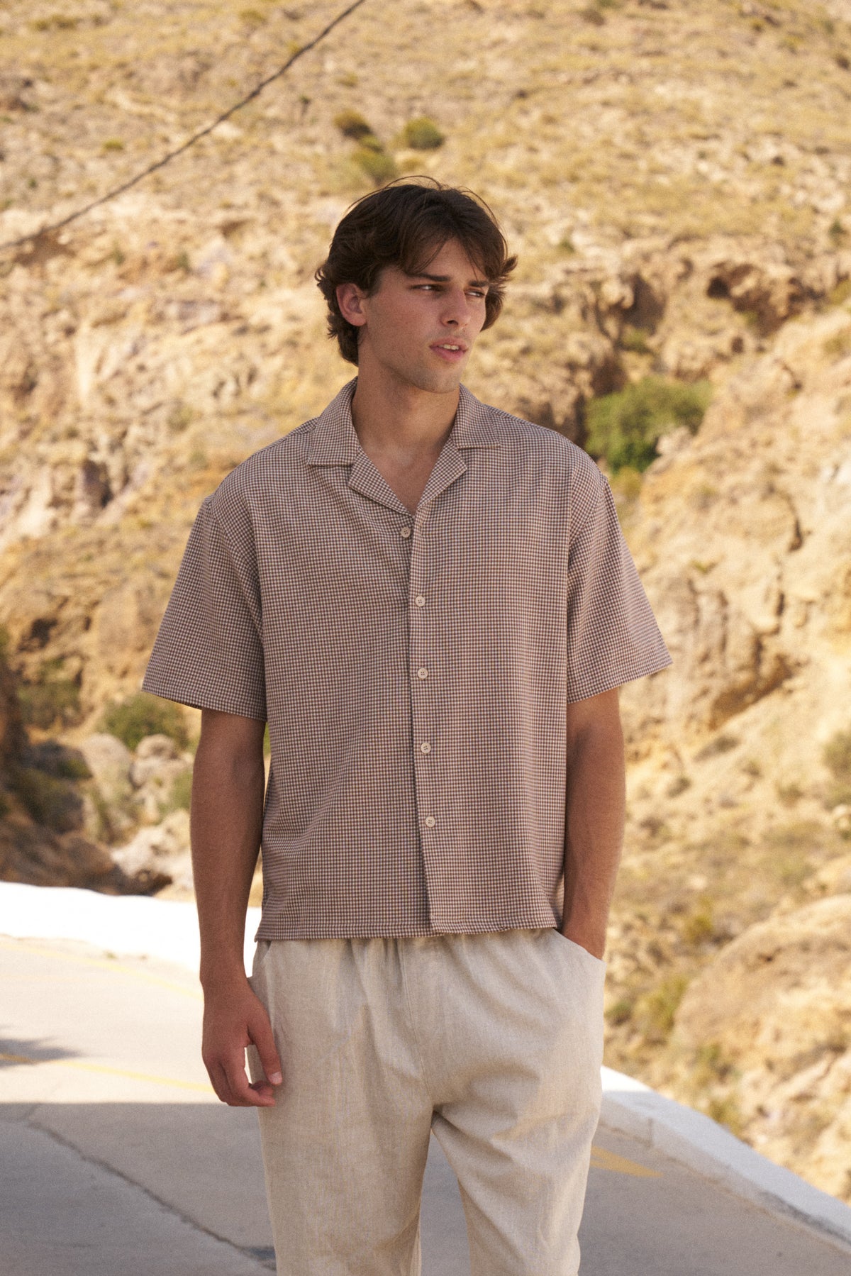 DOGTOOTH PATTERN SHIRT - BROWN