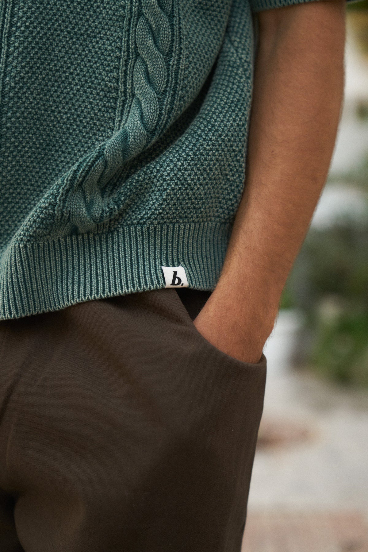 CABLE KNIT VINTAGE KNIT POLO - WASHED GREEN