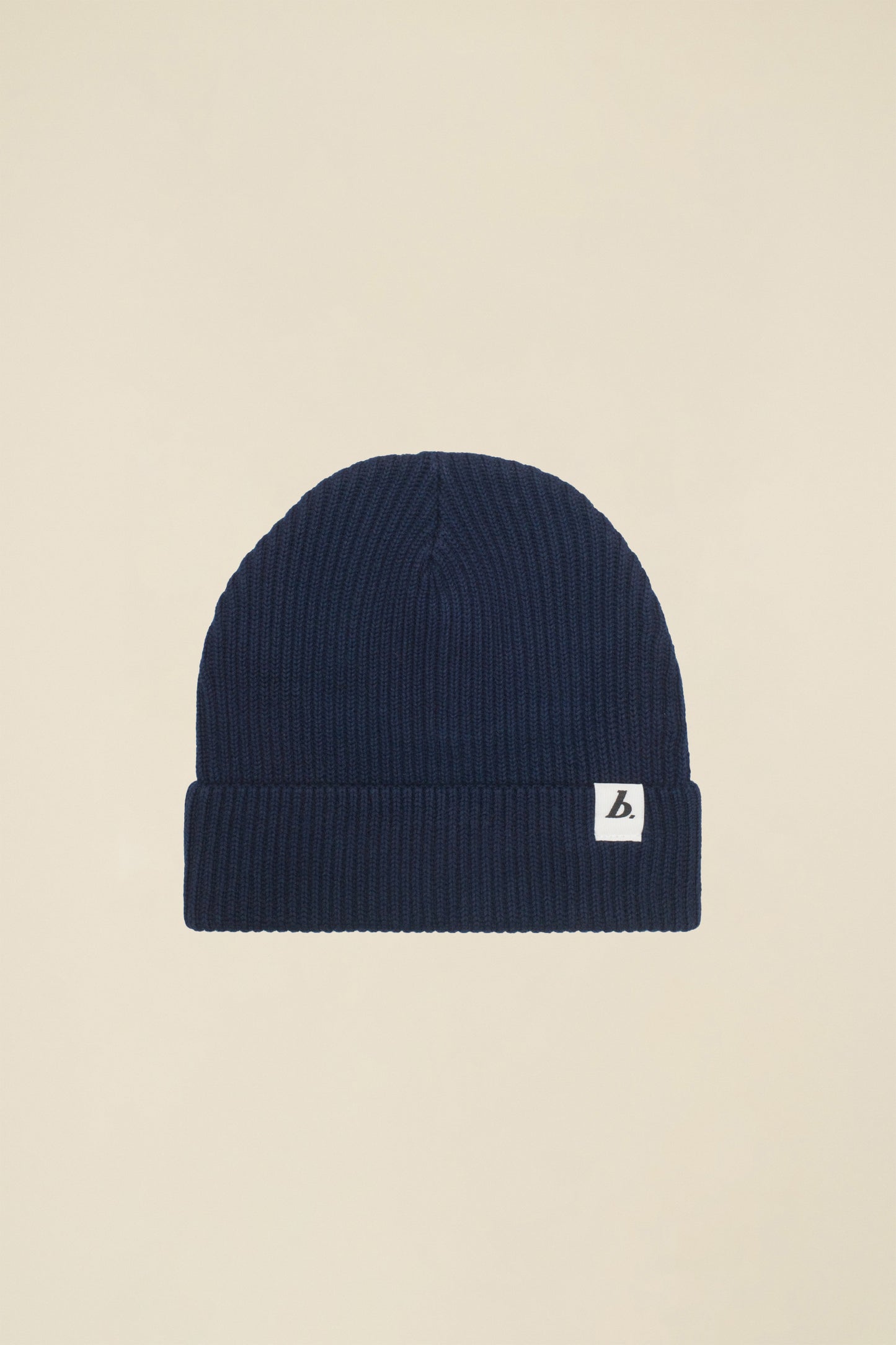 ORGANIC FISHERMAN RIBBED LABEL BEANIE - FRENCH NAVY