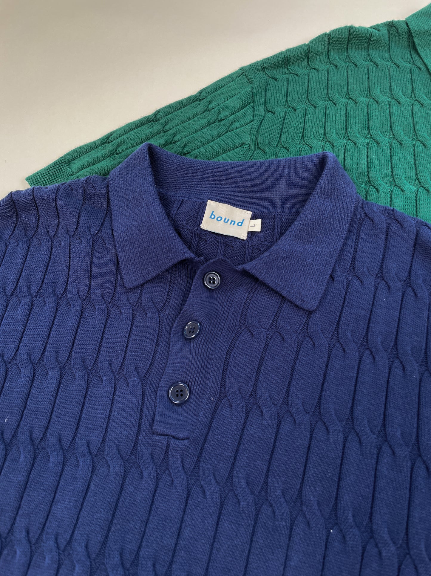 OMBRE CABLE KNIT POLO - NAVY / TAN