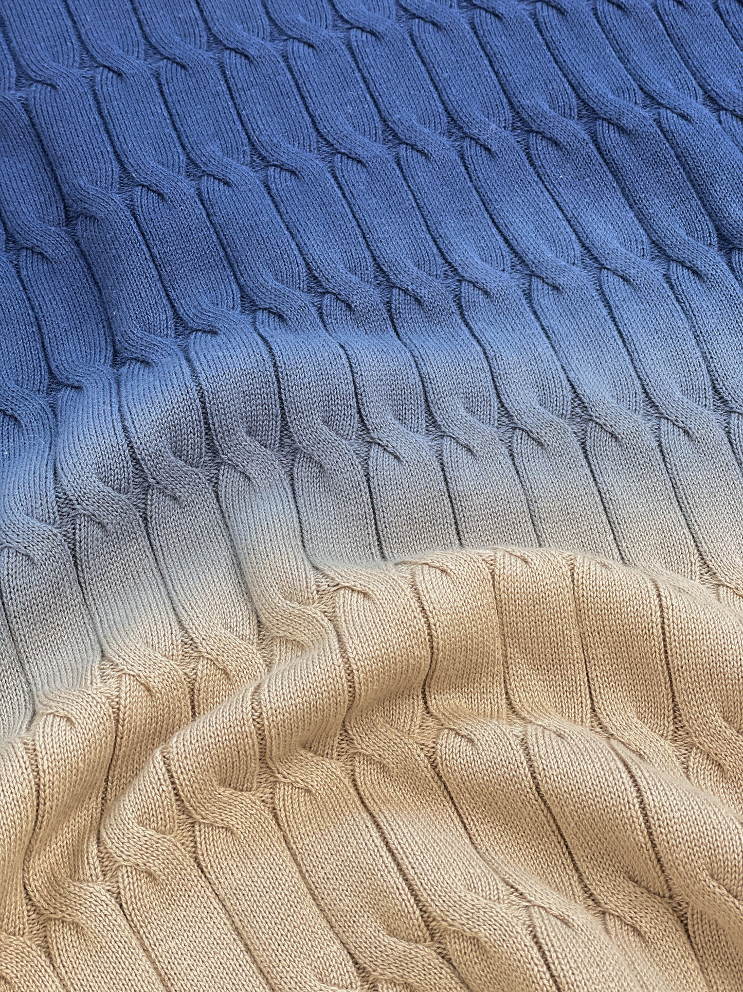 OMBRE CABLE KNIT POLO - NAVY / TAN