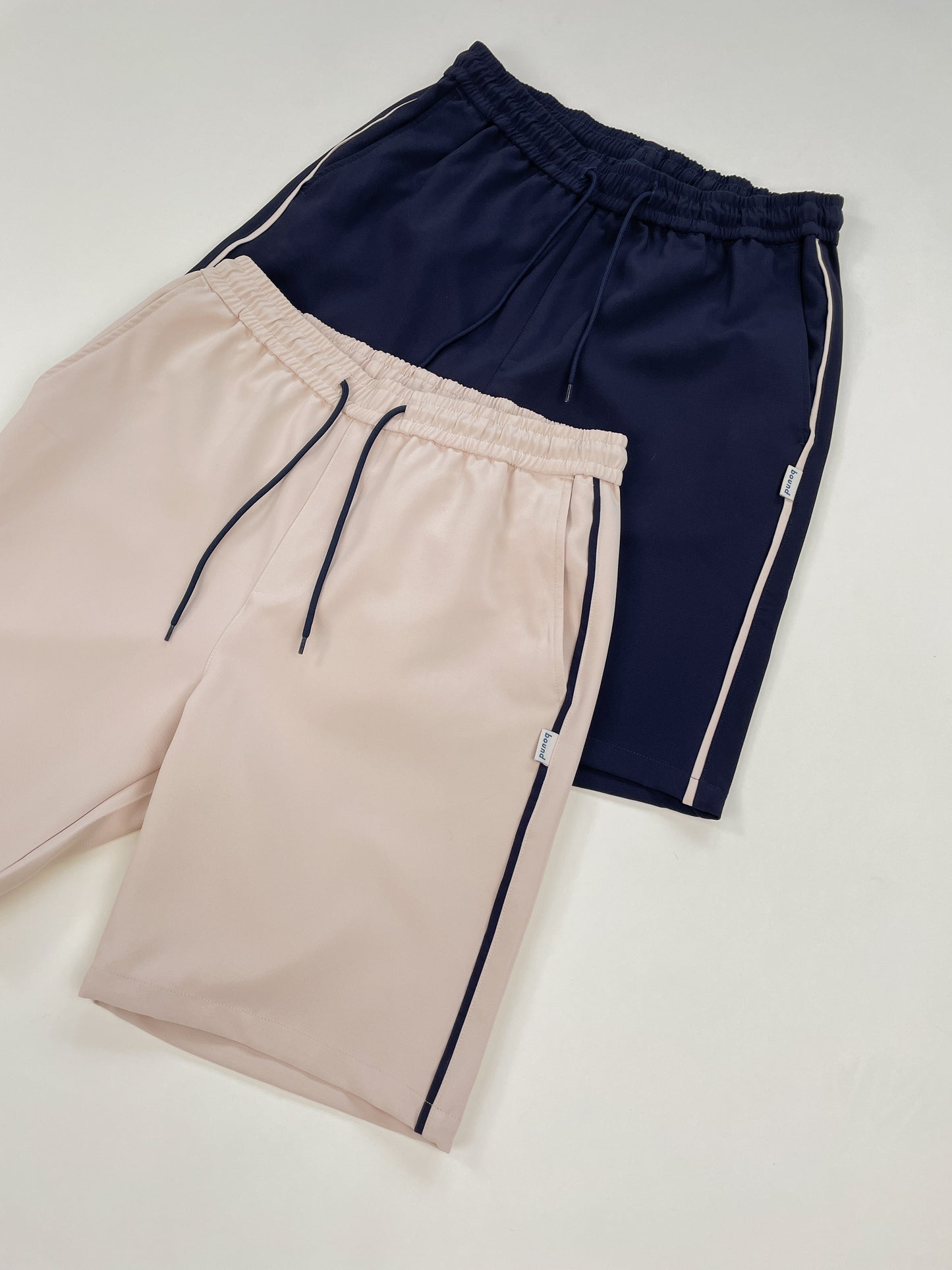 STRIPE TRACK SHORTS - BEIGE / NAVY