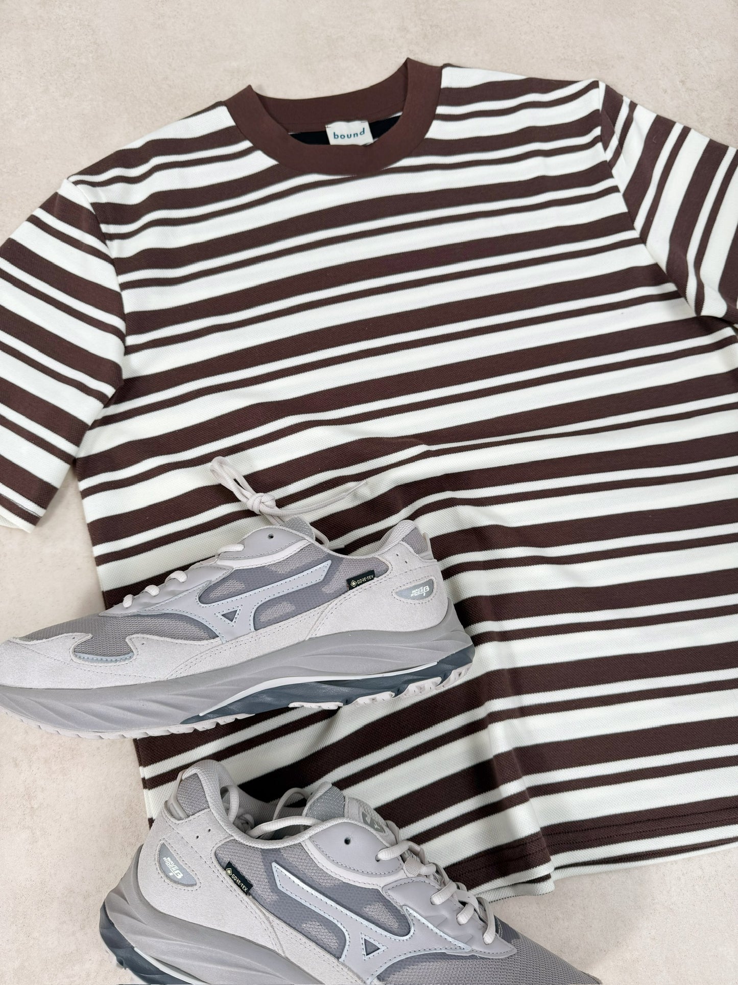 PIQUE STRIPE TEE - BROWN / ECRU