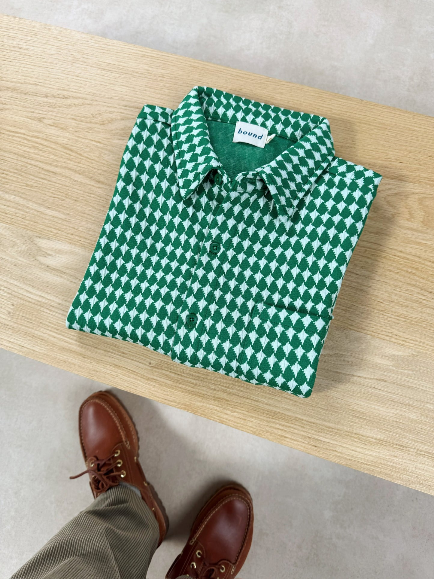 CROSS CHECK WOVEN TEXTURED POLO - KELLY GREEN