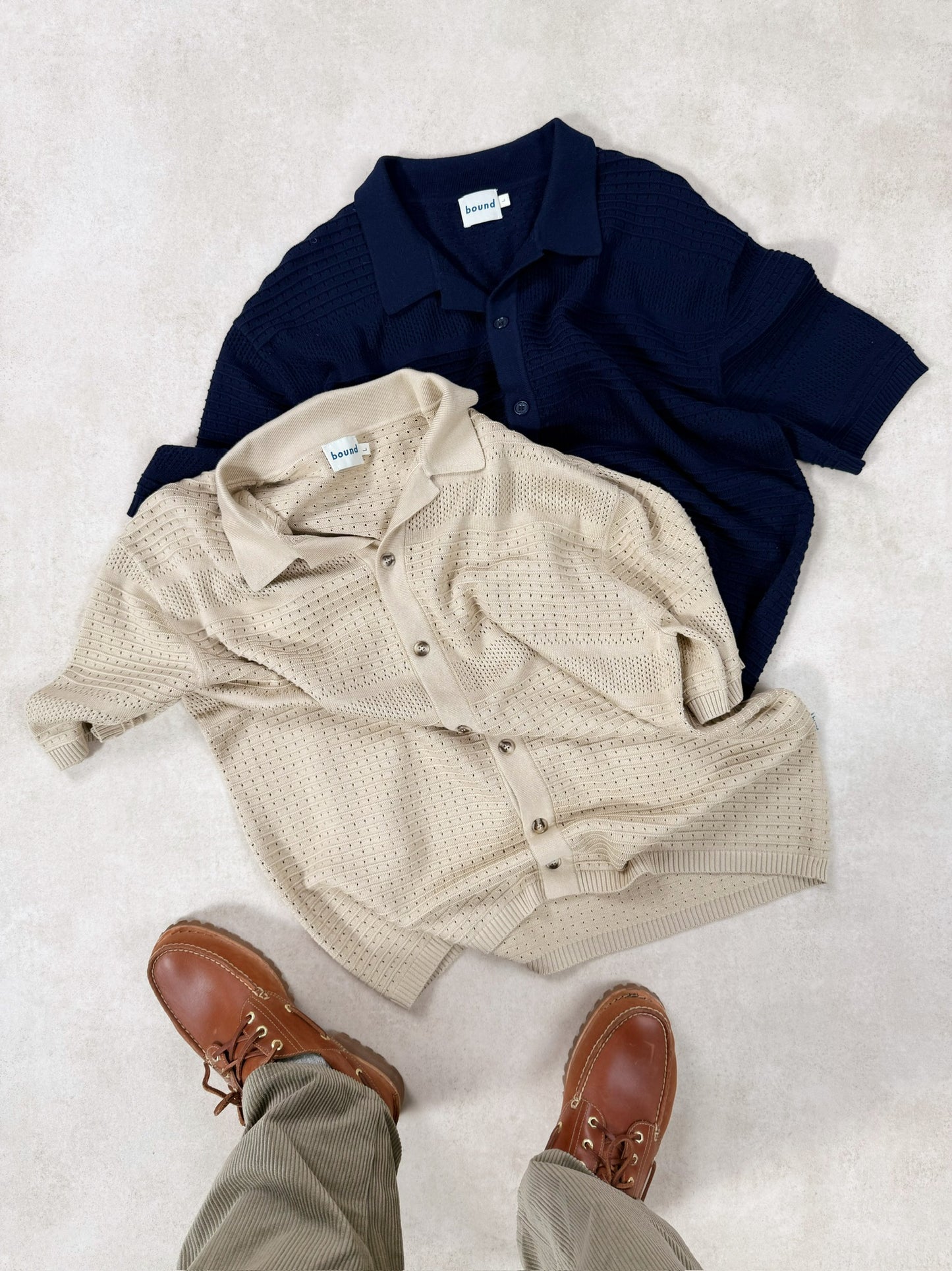 RUPERT CROCHET KNIT POLO - NAVY