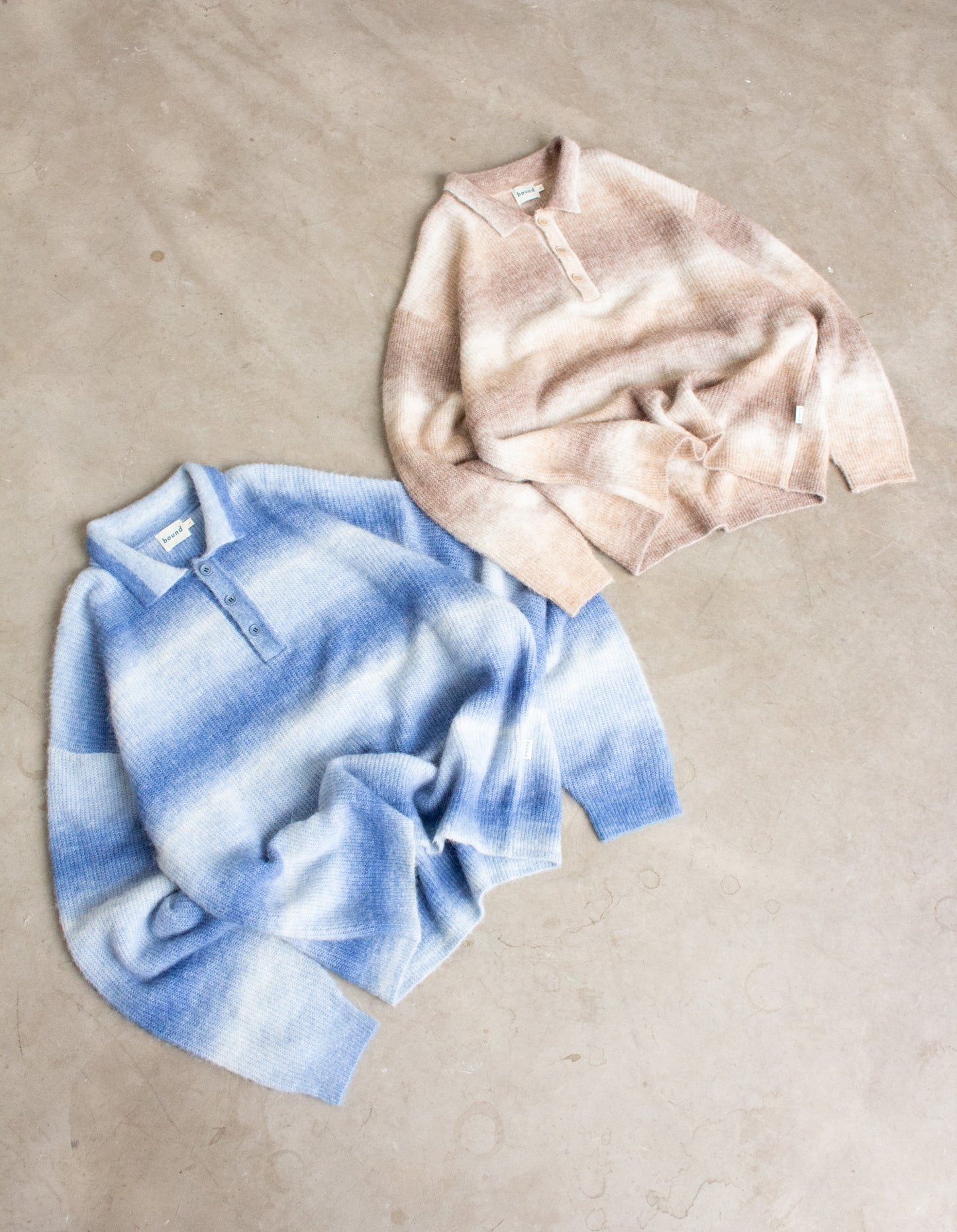TOFFEE GRADIENT ALPACA KNIT LONGSLEEVE POLO