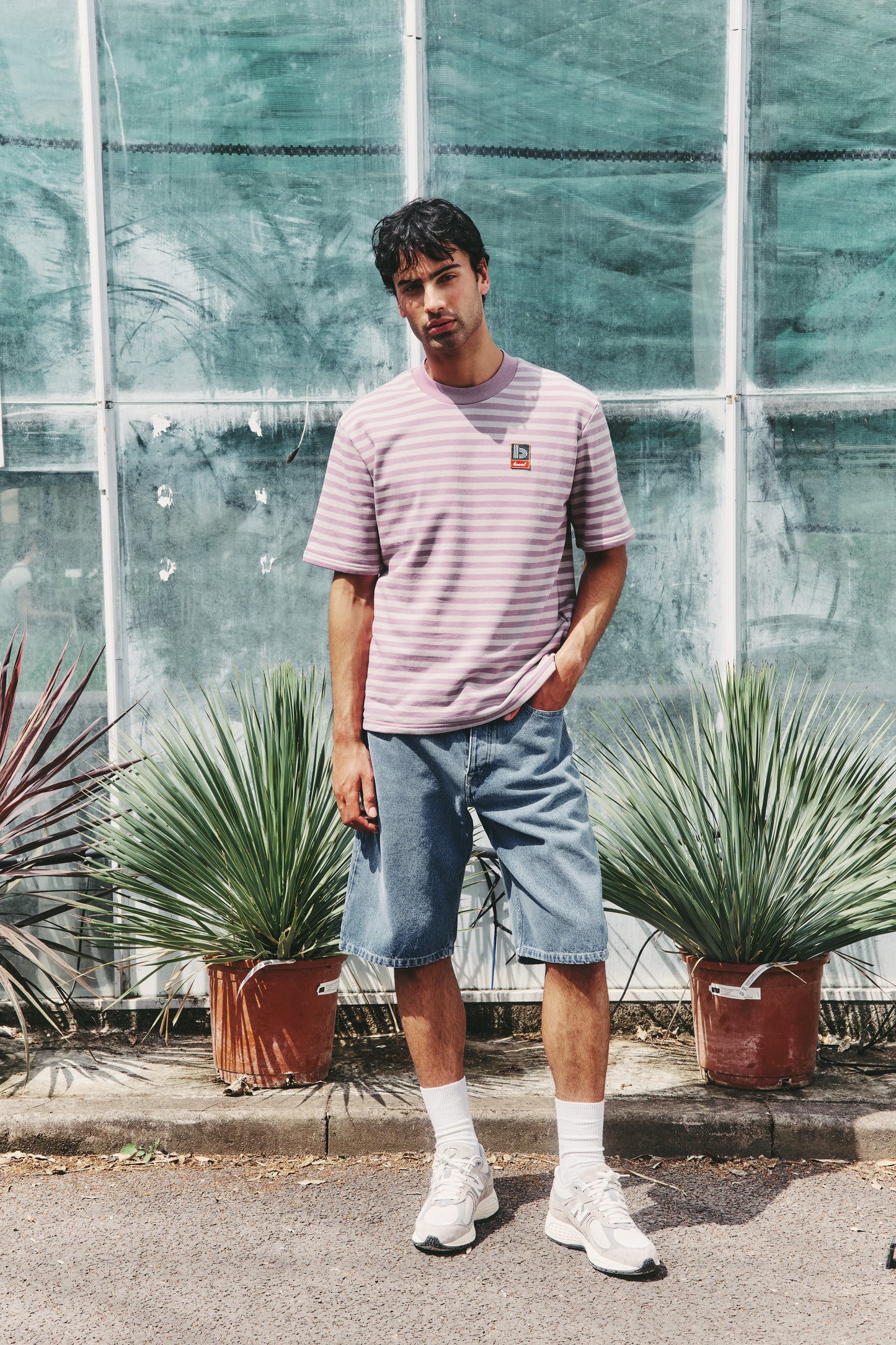 STRIPE RETRO PATCH TEE - MAUVE
