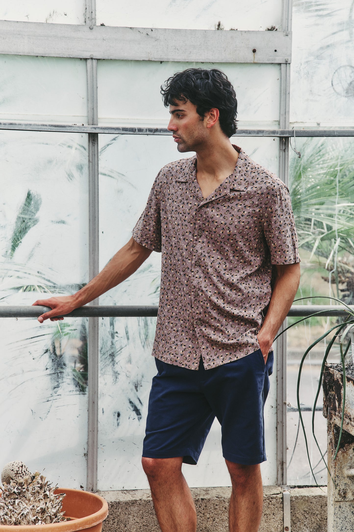 PAISLEY RAYON SHIRT - MUSHROOM