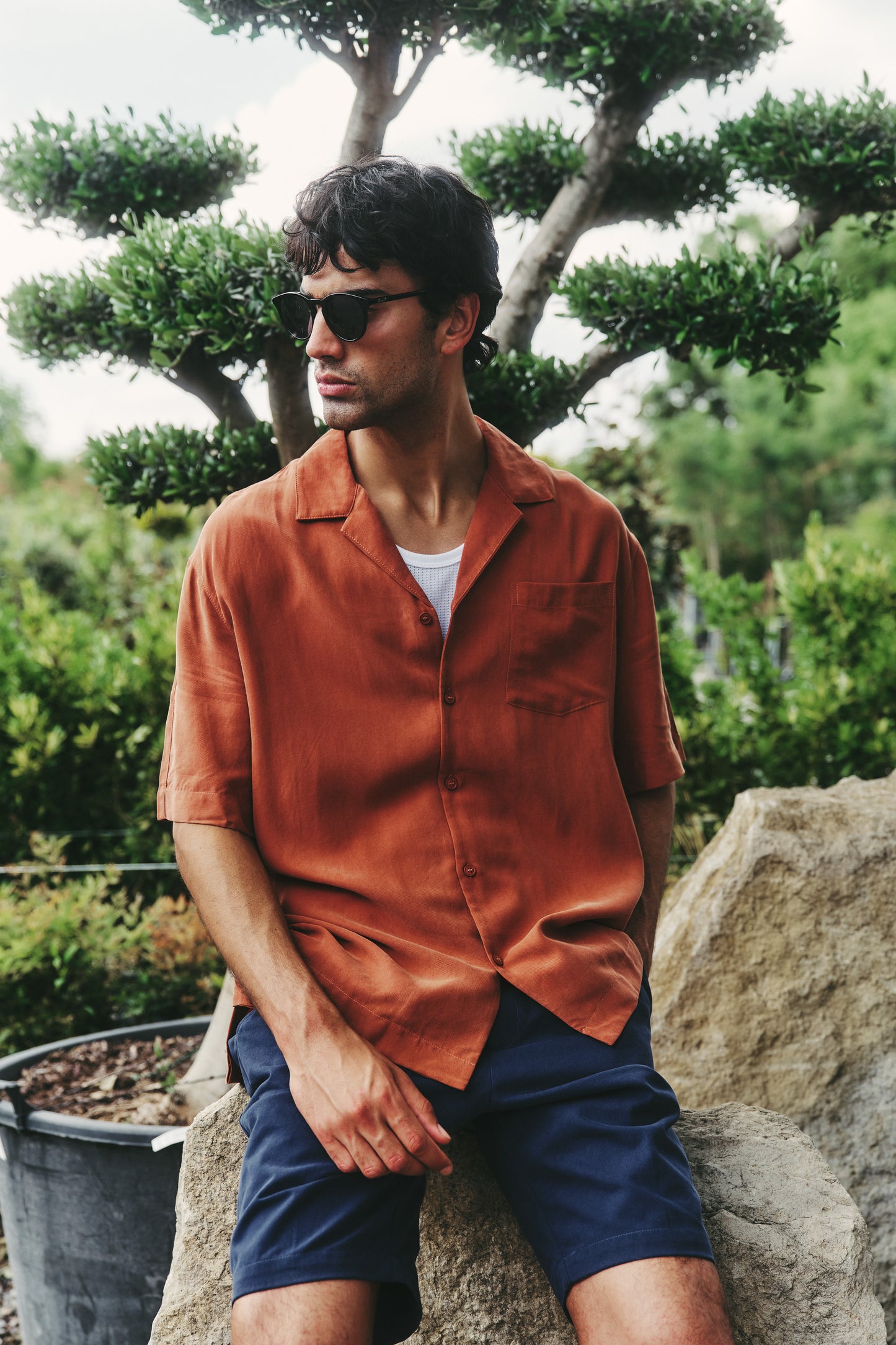 VINTAGE CUPRO CUBAN SHIRT - BURNT ORANGE