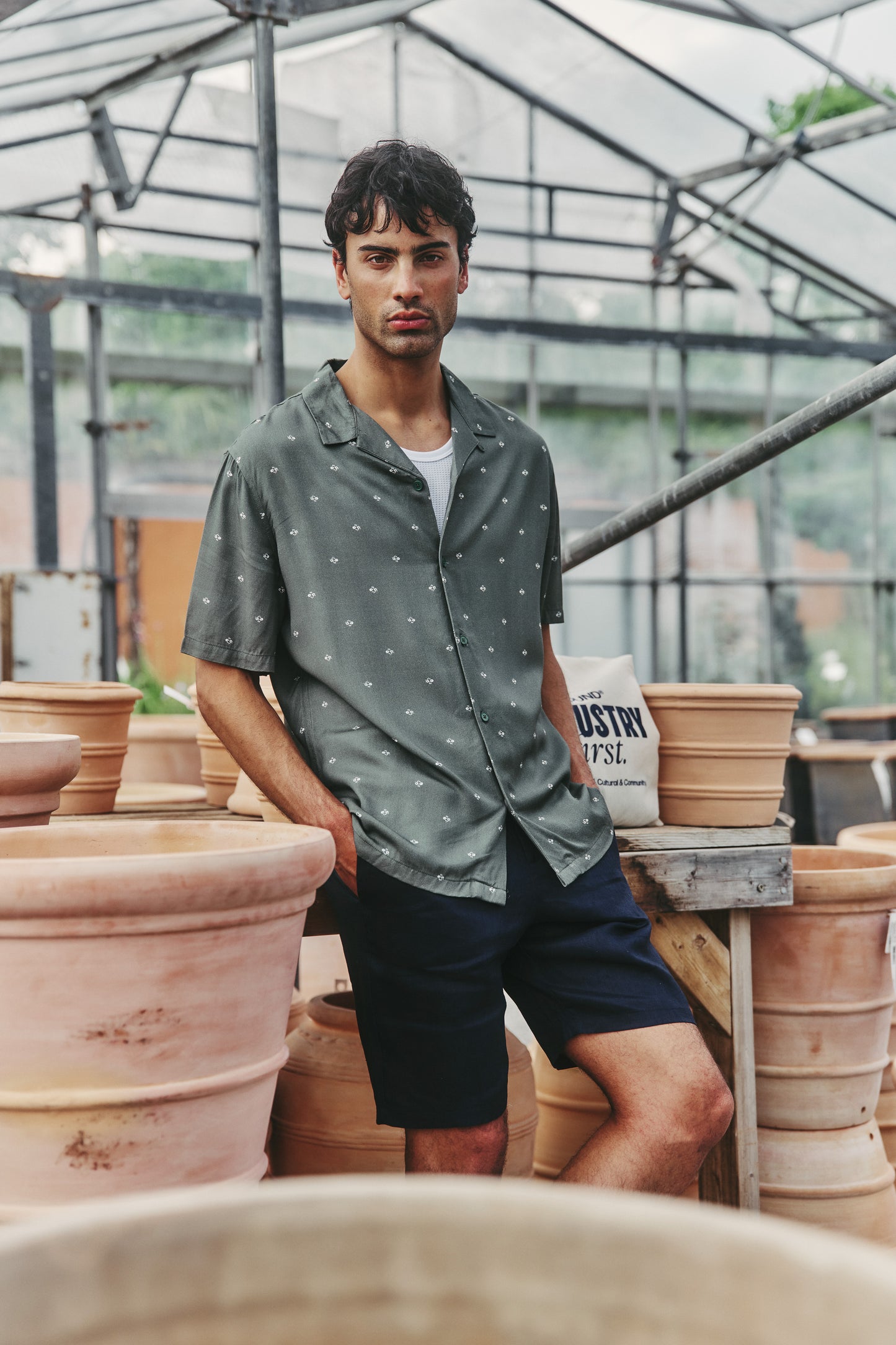 FLORAL RAYON SHIRT - SAGE