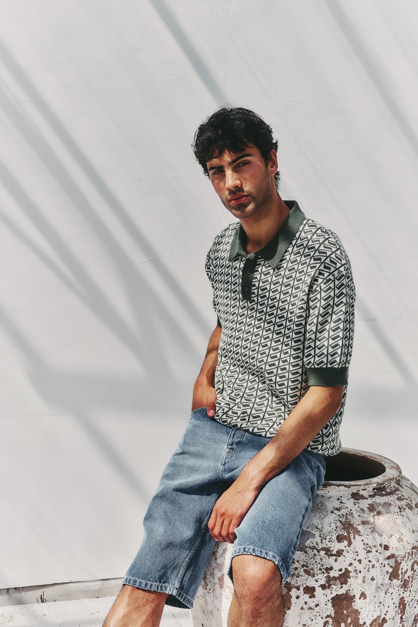 HARRIS KNIT POLO - WHITE/GREEN