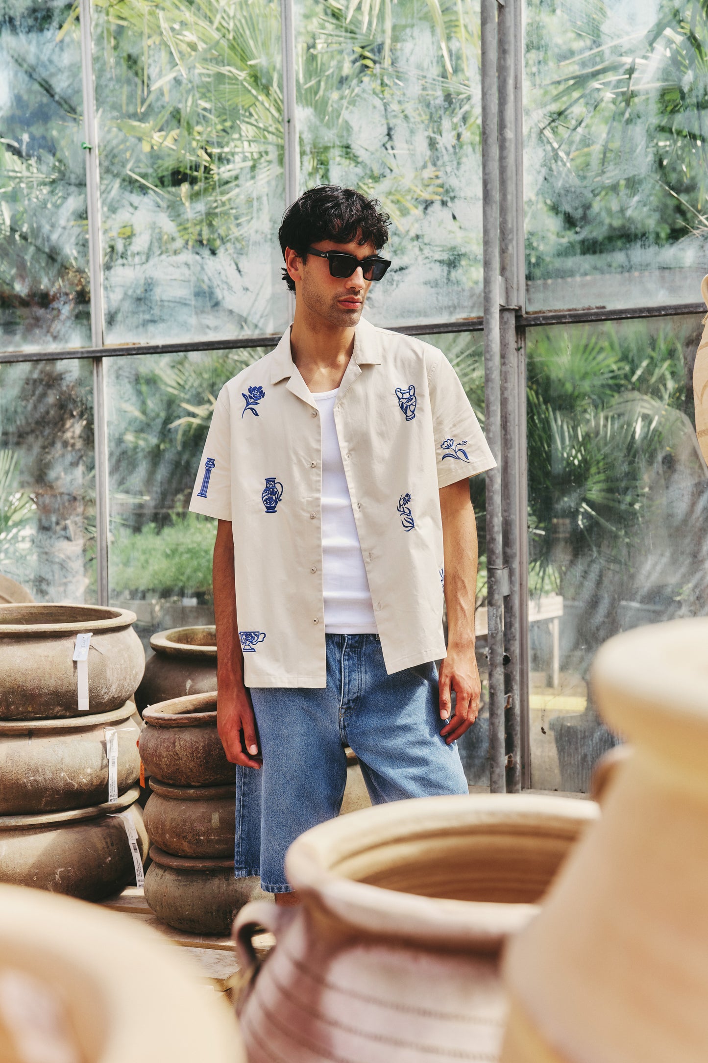 GRECIAN EMBROIDERED SHIRT - ECRU