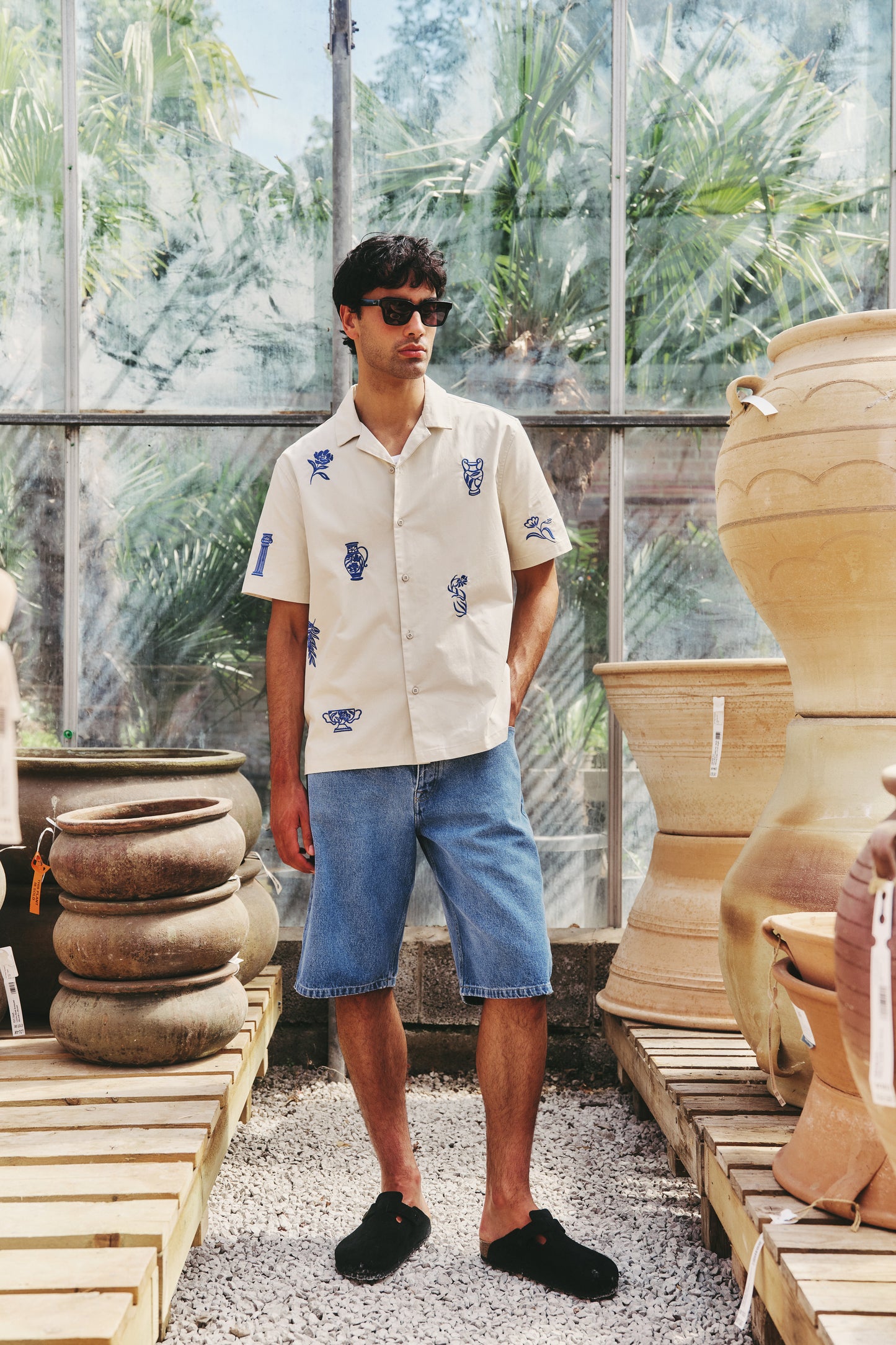 GRECIAN EMBROIDERED SHIRT - ECRU