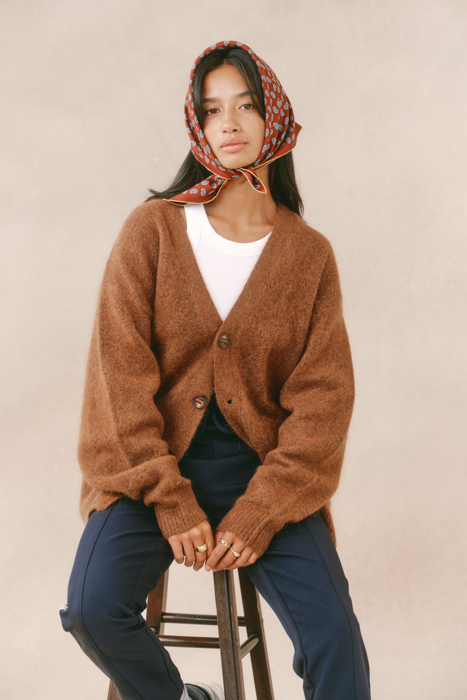 SAWYER MOHAIR CARDIGAN - BROWN – bound