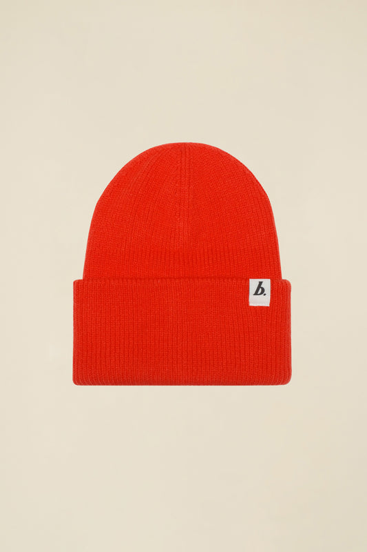 OVERSIZED RECYCLED CUFFED LABEL BEANIE - ORANGE