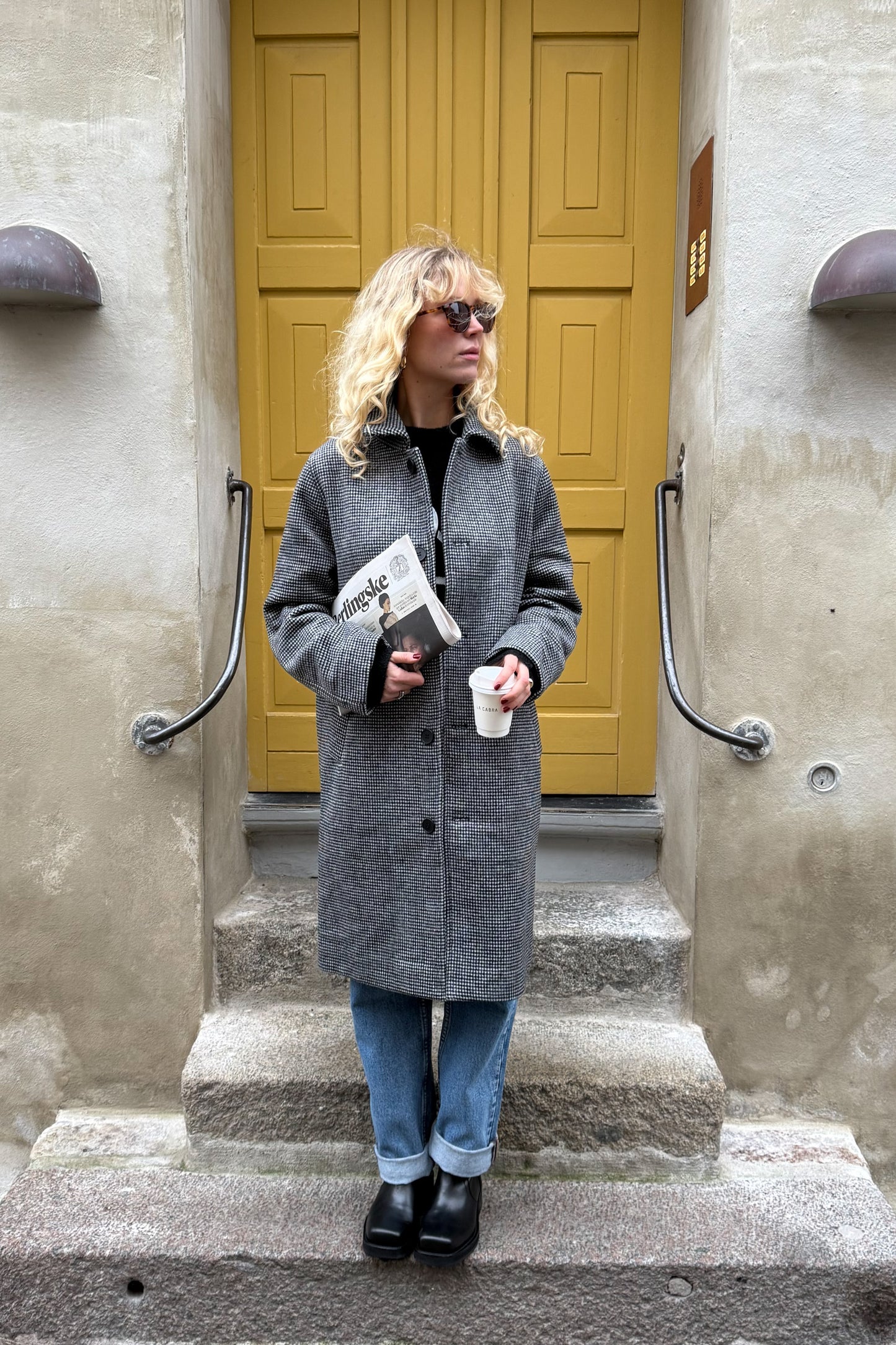 TRIBECA DOGTOOTH WOOL COAT - CHARC BLACK