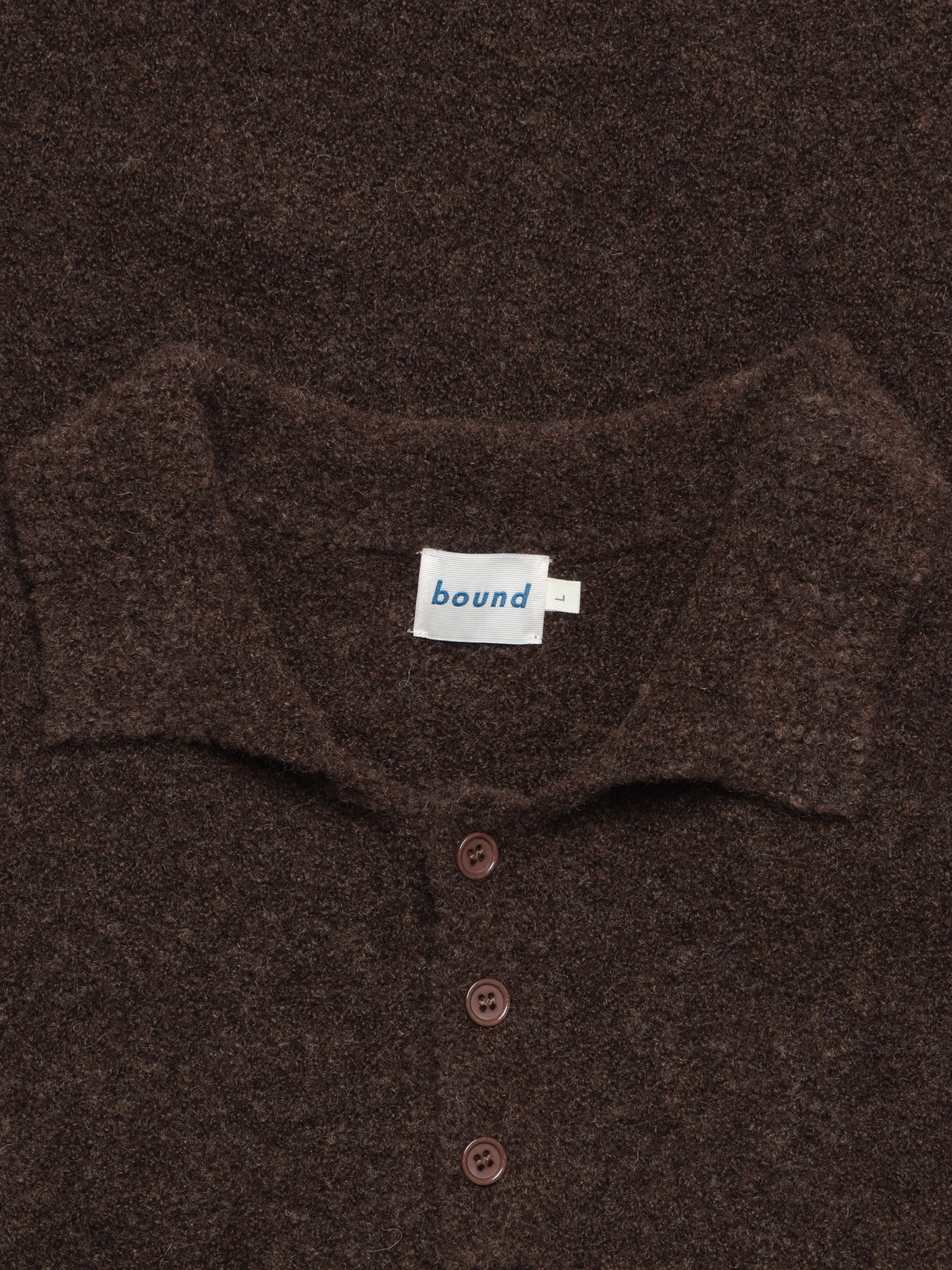 TEXTURED WOOL LONGSLEEVE KNIT POLO - WALNUT
