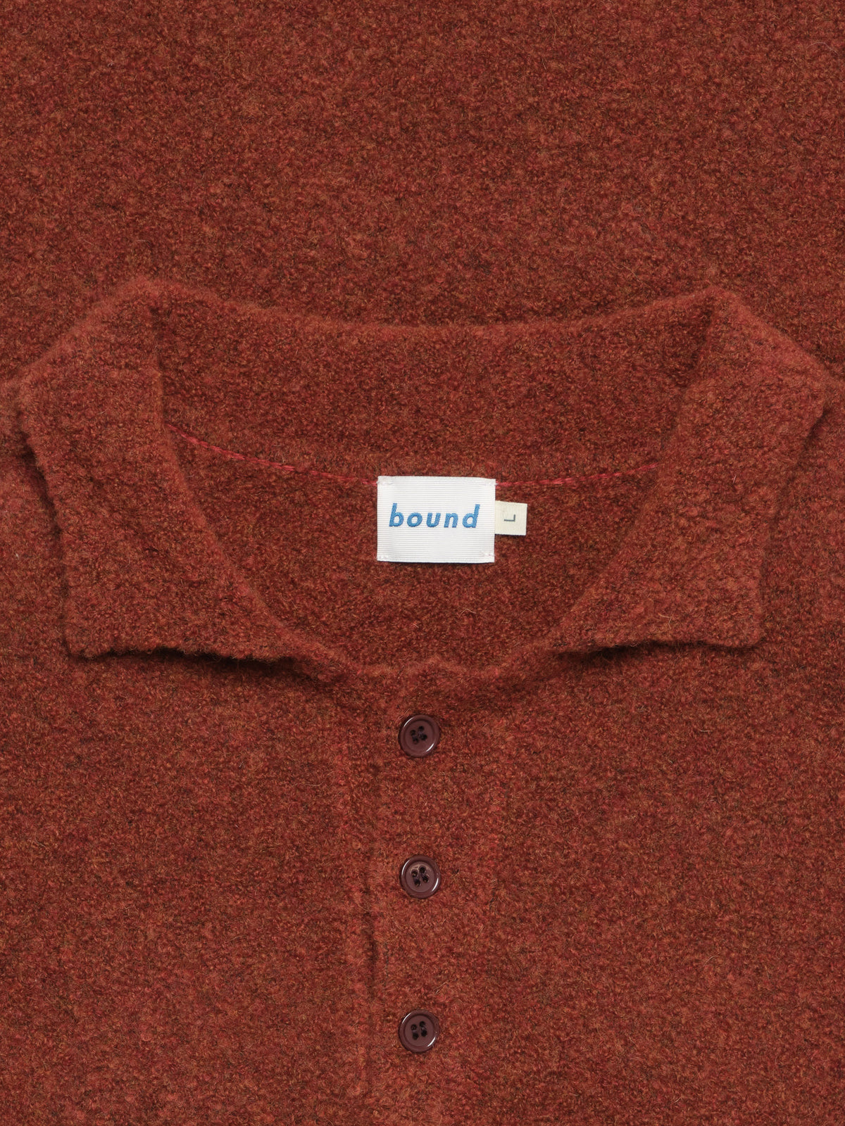 TEXTURED WOOL LONGSLEEVE KNIT POLO - RUST