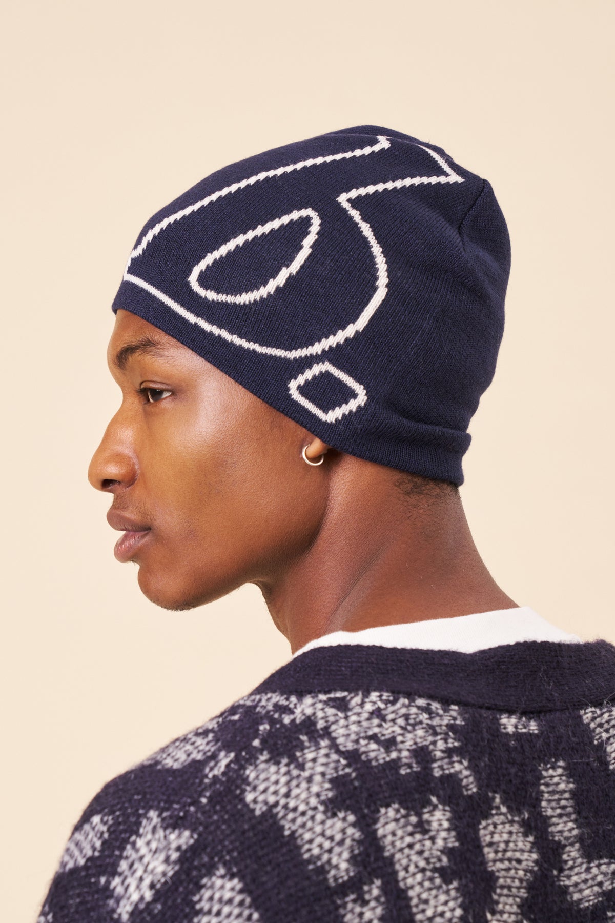 STAMP SKULL BEANIE - NAVY