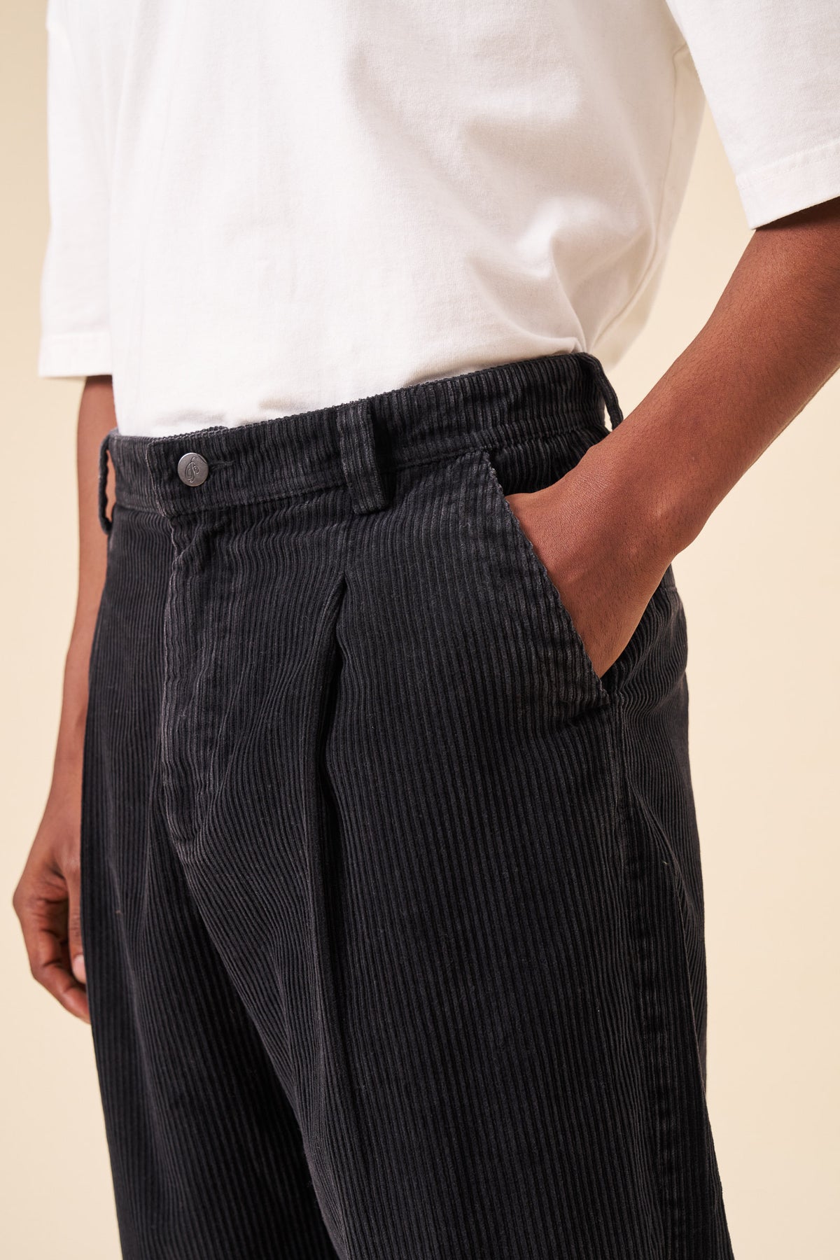 WORKWEAR WIDE LEG CORDUROY TROUSERS - BLACK