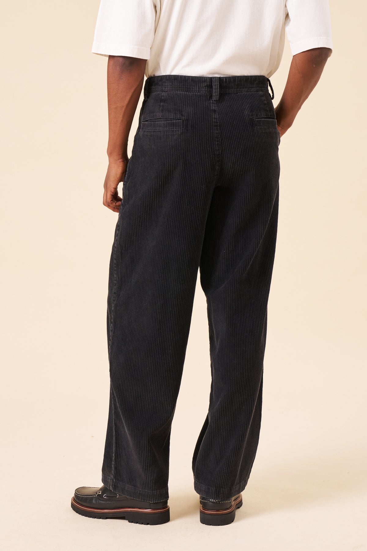 WORKWEAR WIDE LEG CORDUROY TROUSERS - BLACK
