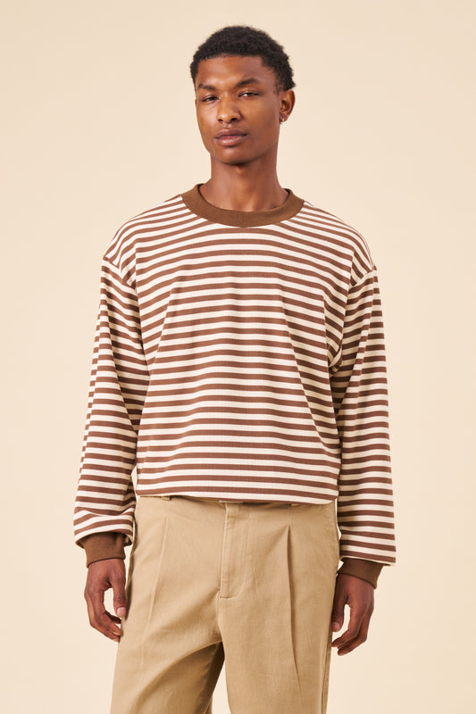 PIQUE STRIPE LONGSLEEVE TEE - BROWN