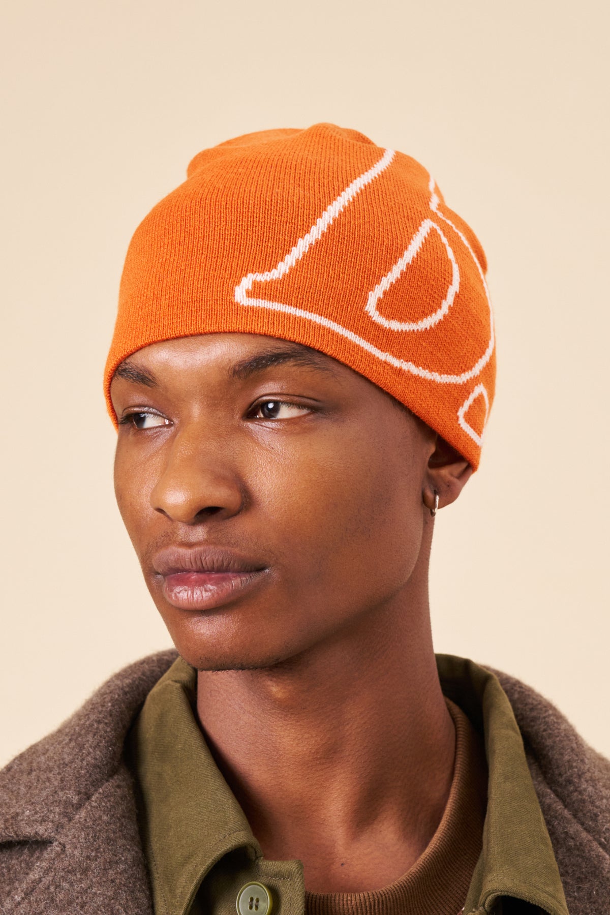 STAMP SKULL BEANIE - TANGERINE