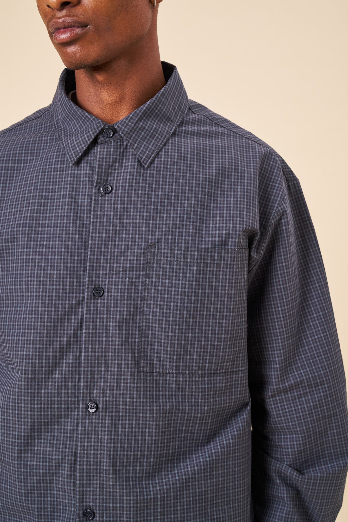 MACKENZIE CHECK COTTON LONGSLEEVE SHIRT - NAVY