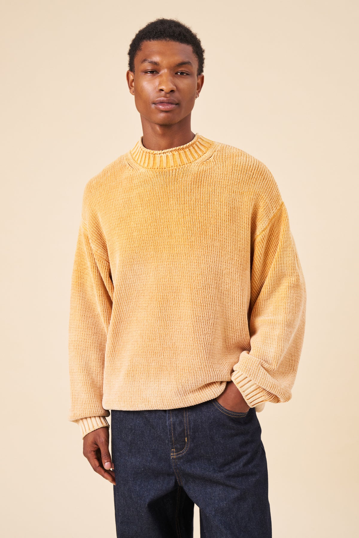CHENILLE COTTON SPRAY WASH KNIT JUMPER - YELLOW