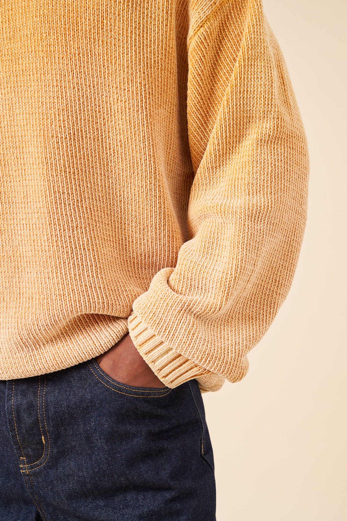 CHENILLE COTTON SPRAY WASH KNIT JUMPER - YELLOW